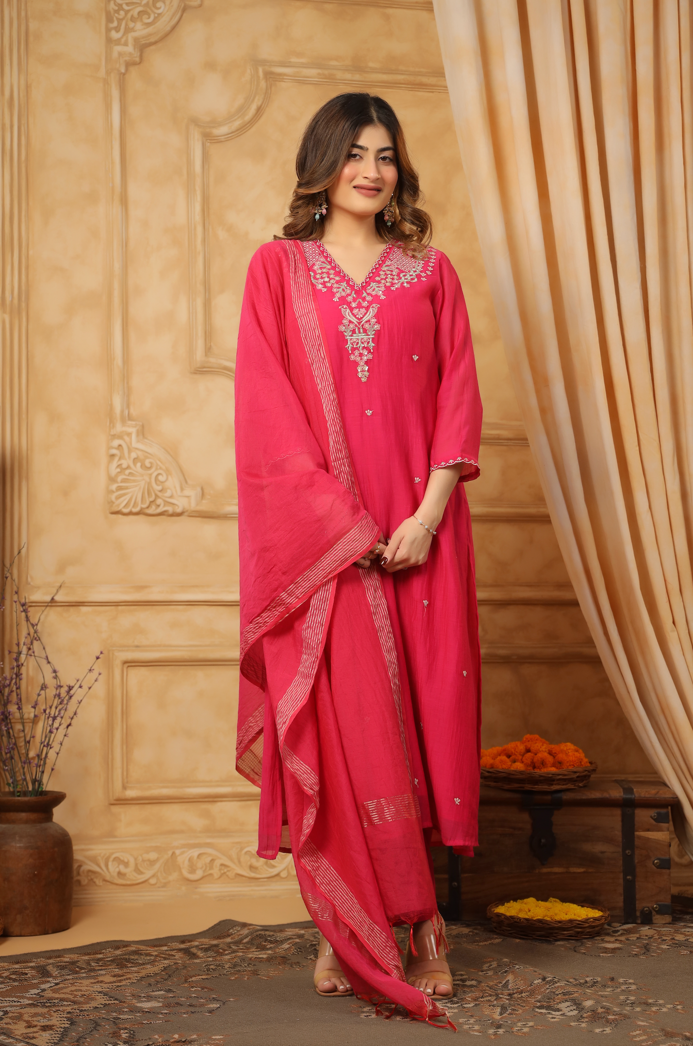 Pink Fuchsia Flair Chanderi Suit Set