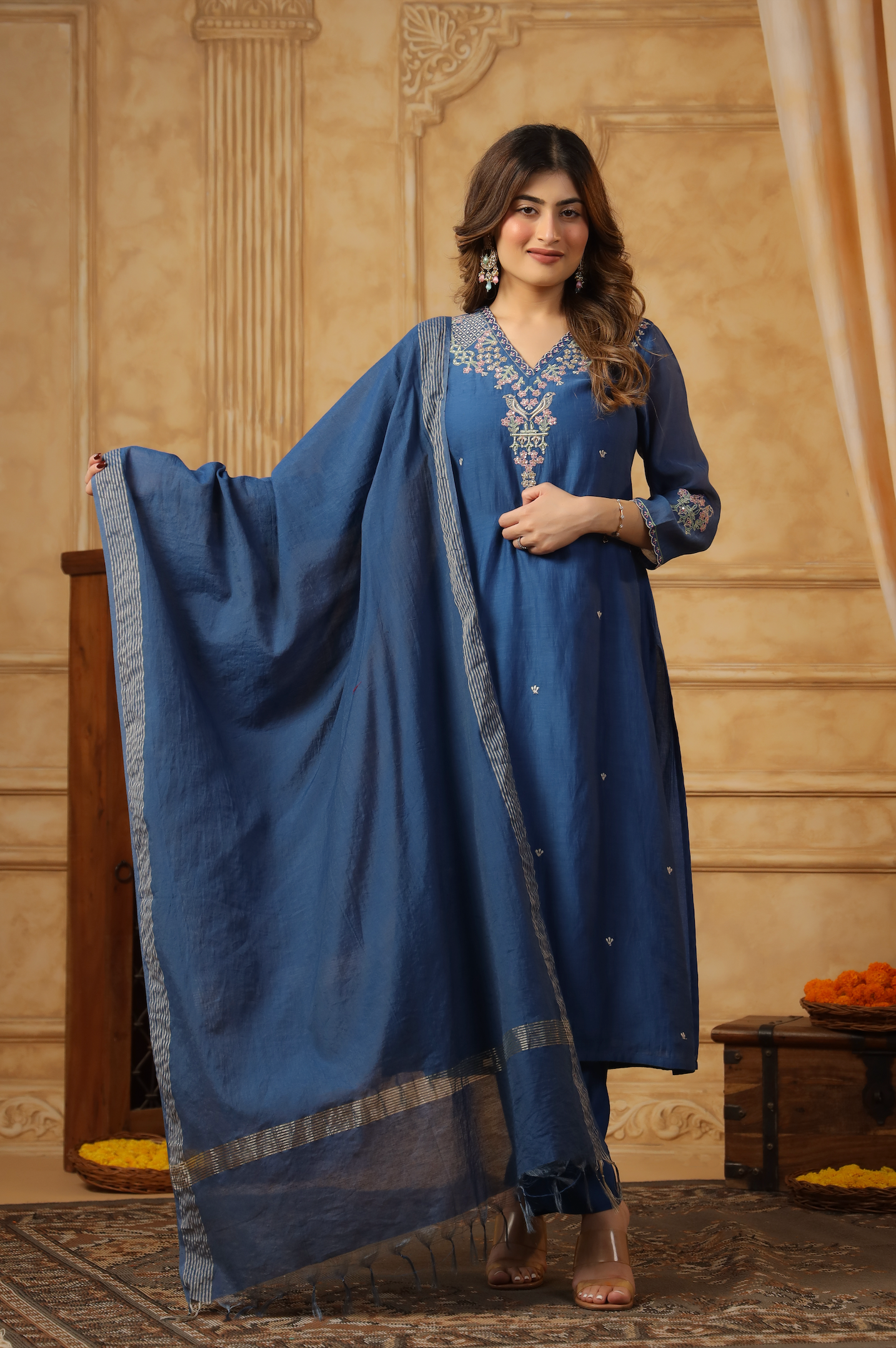 Majestic Blue Chanderi Suit Set