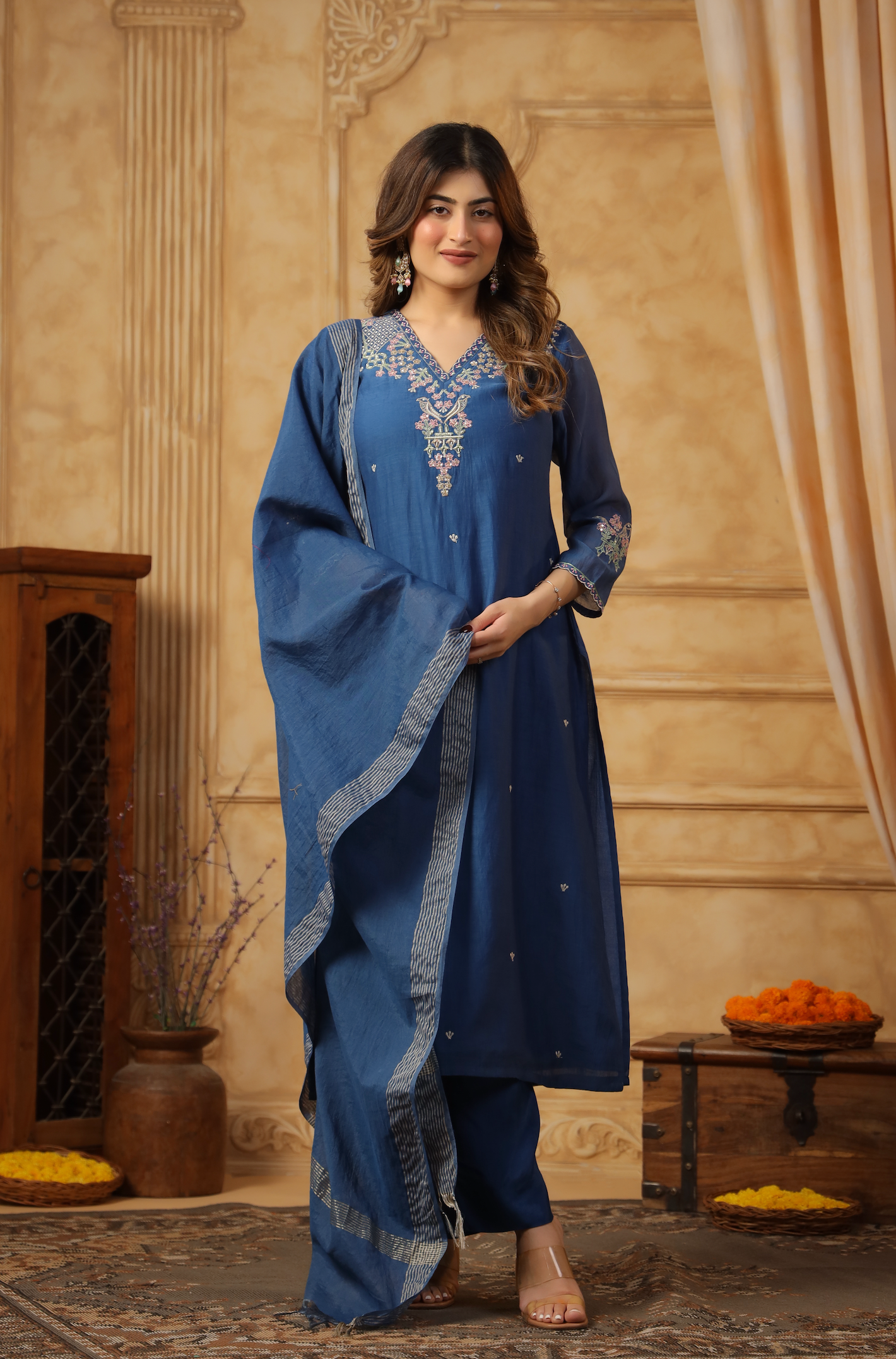 Majestic Blue Chanderi Suit Set