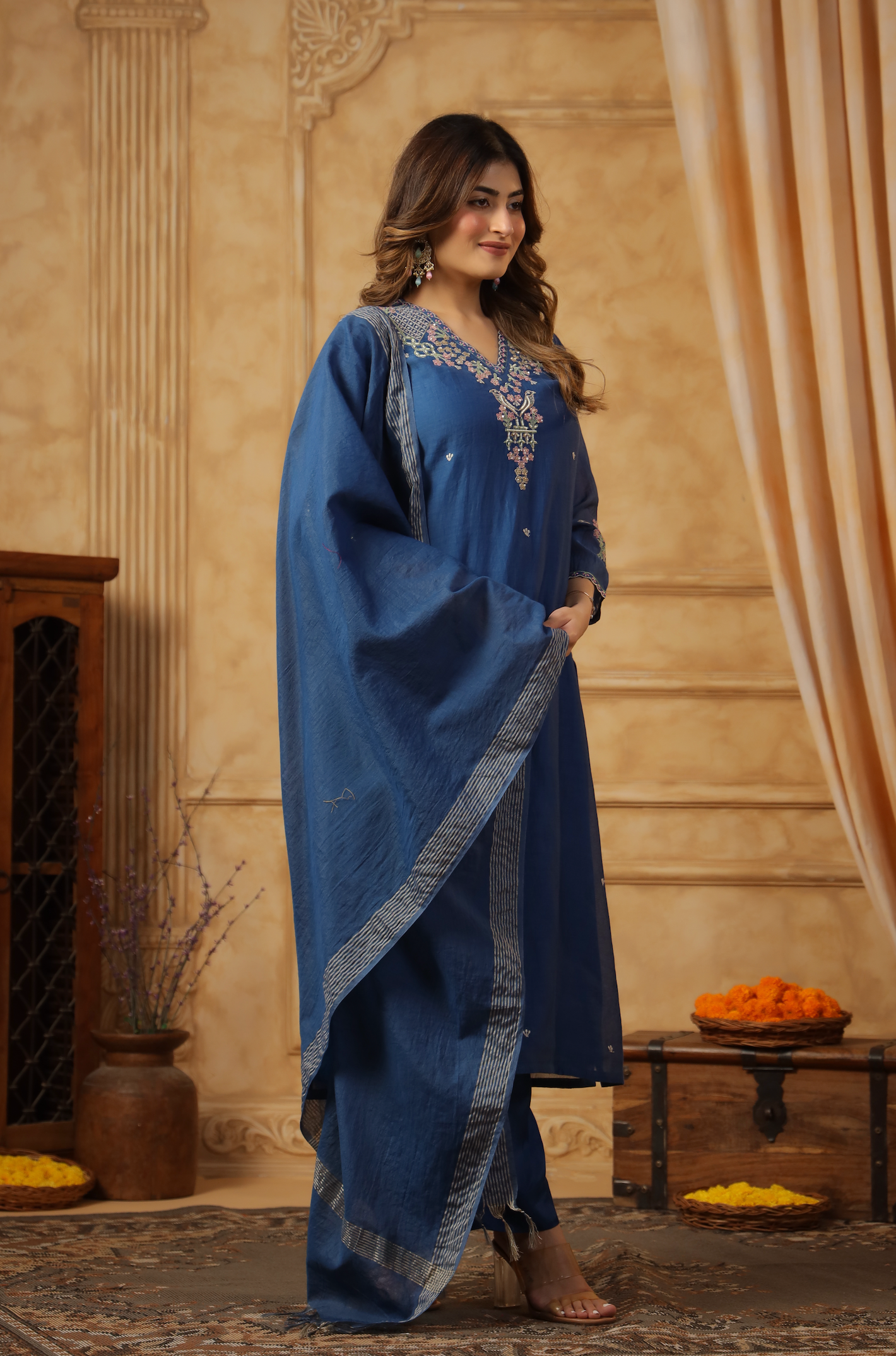 Majestic Blue Chanderi Suit Set