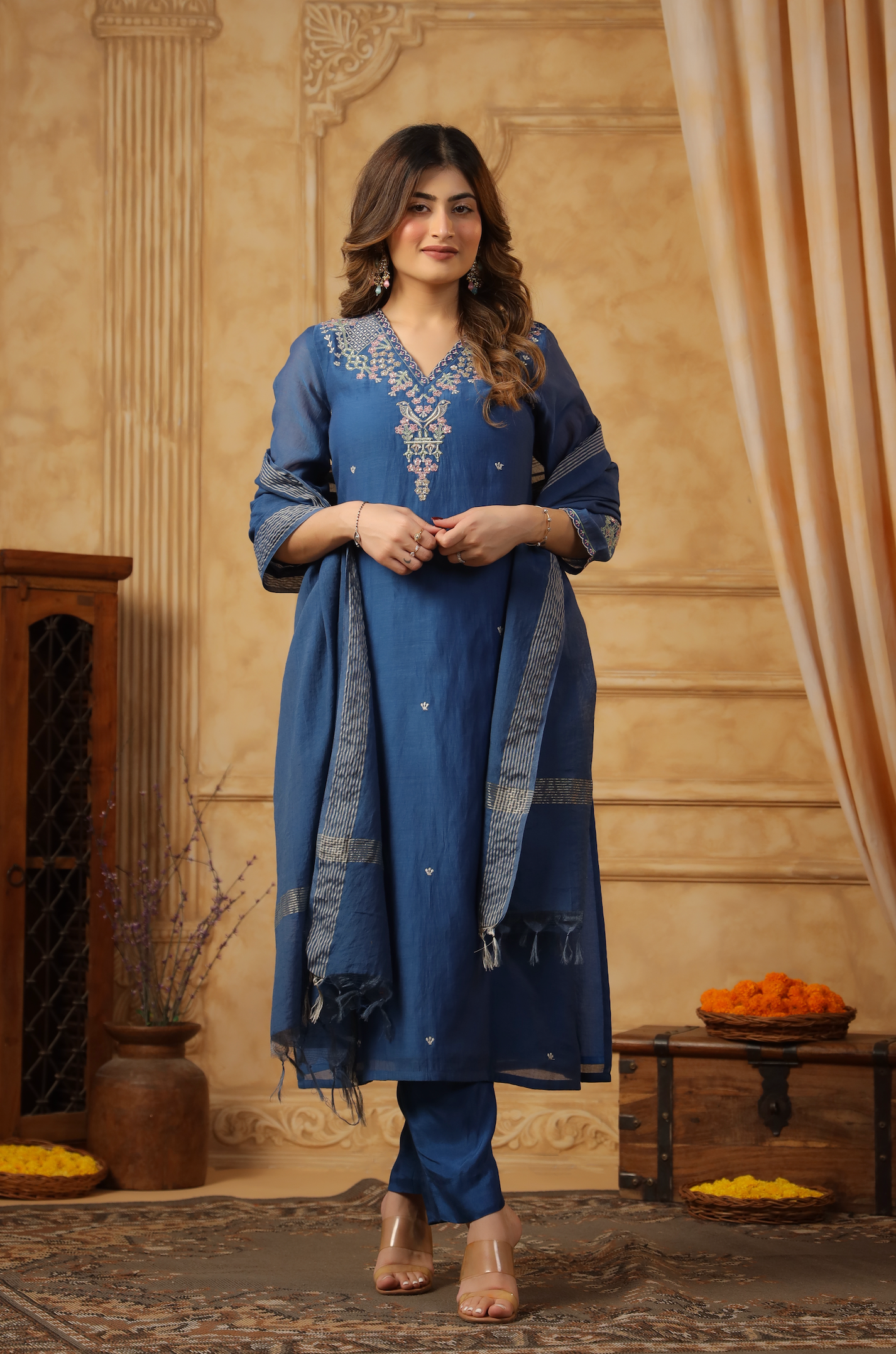 Majestic Blue Chanderi Suit Set