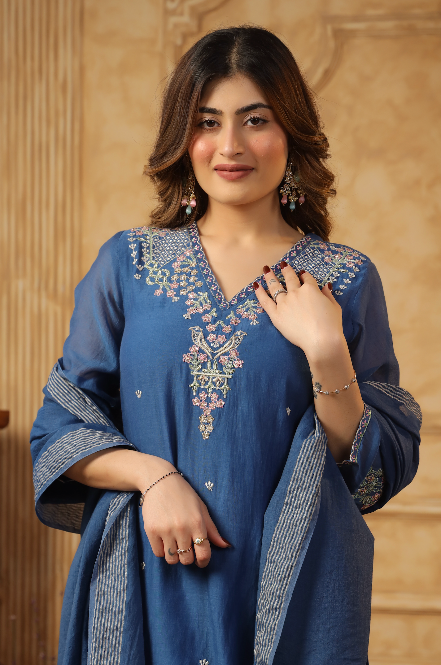 Majestic Blue Chanderi Suit Set