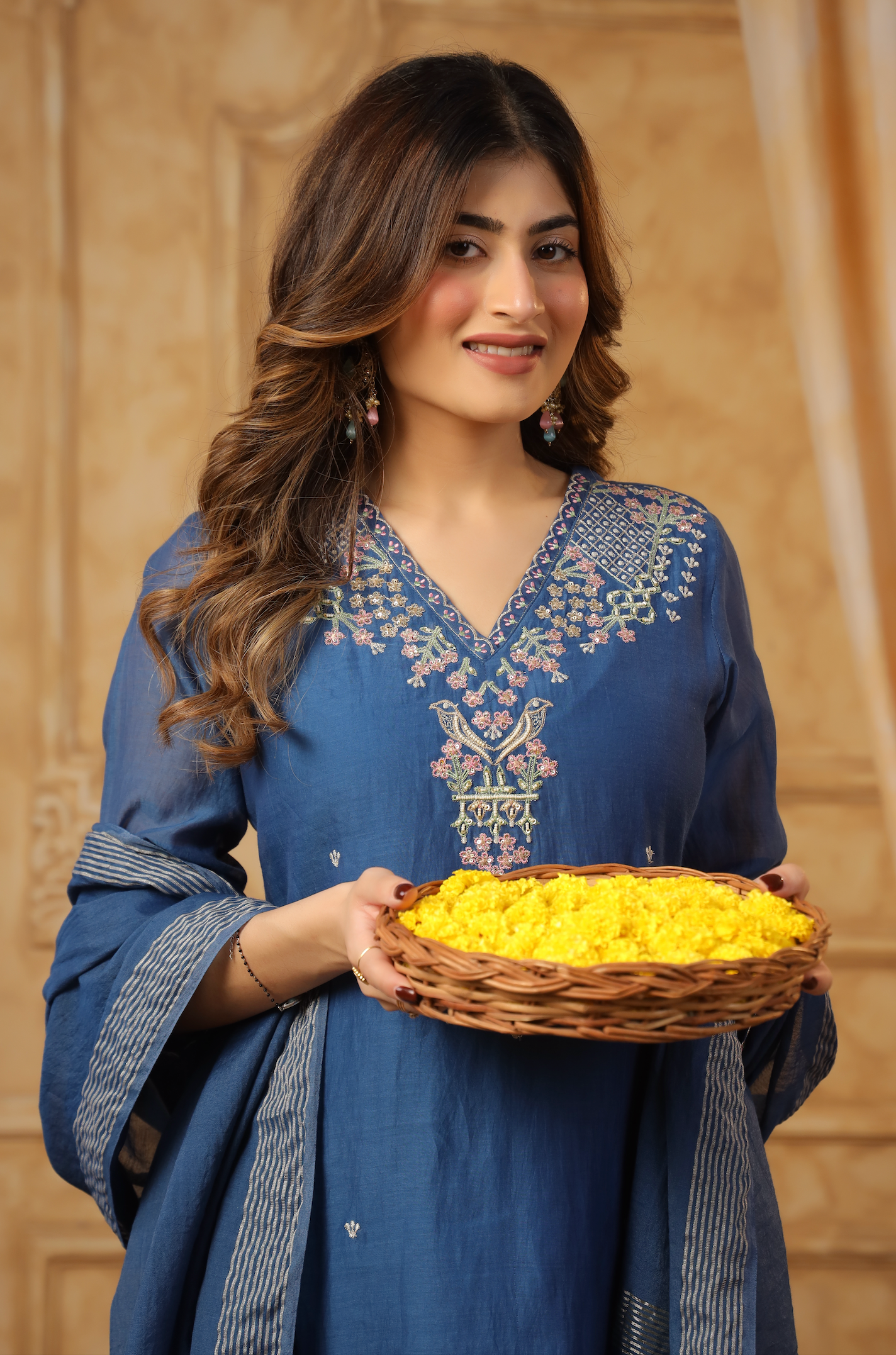 Majestic Blue Chanderi Suit Set