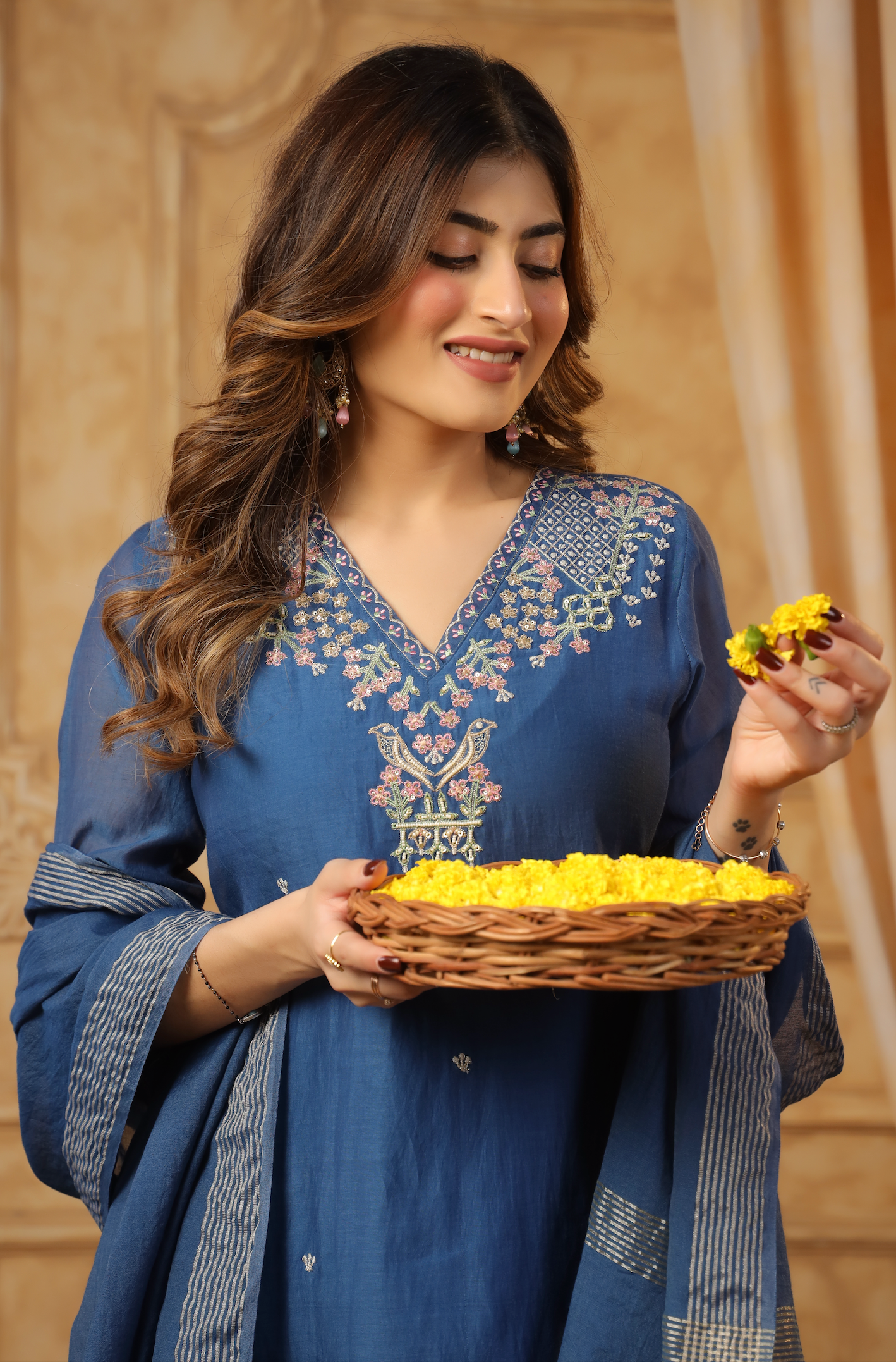 Majestic Blue Chanderi Suit Set