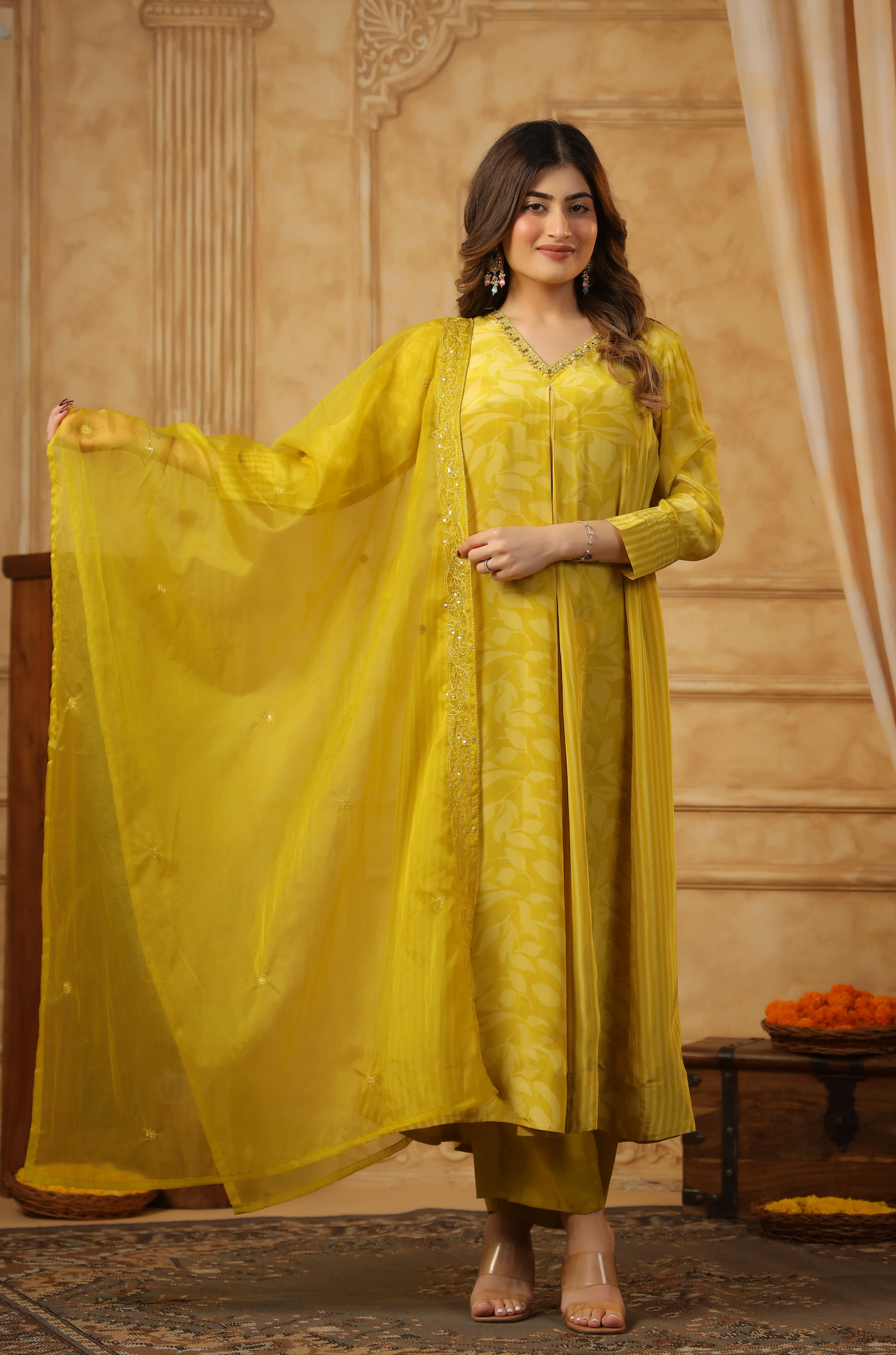 Yellow Ember Crepe Suit Set