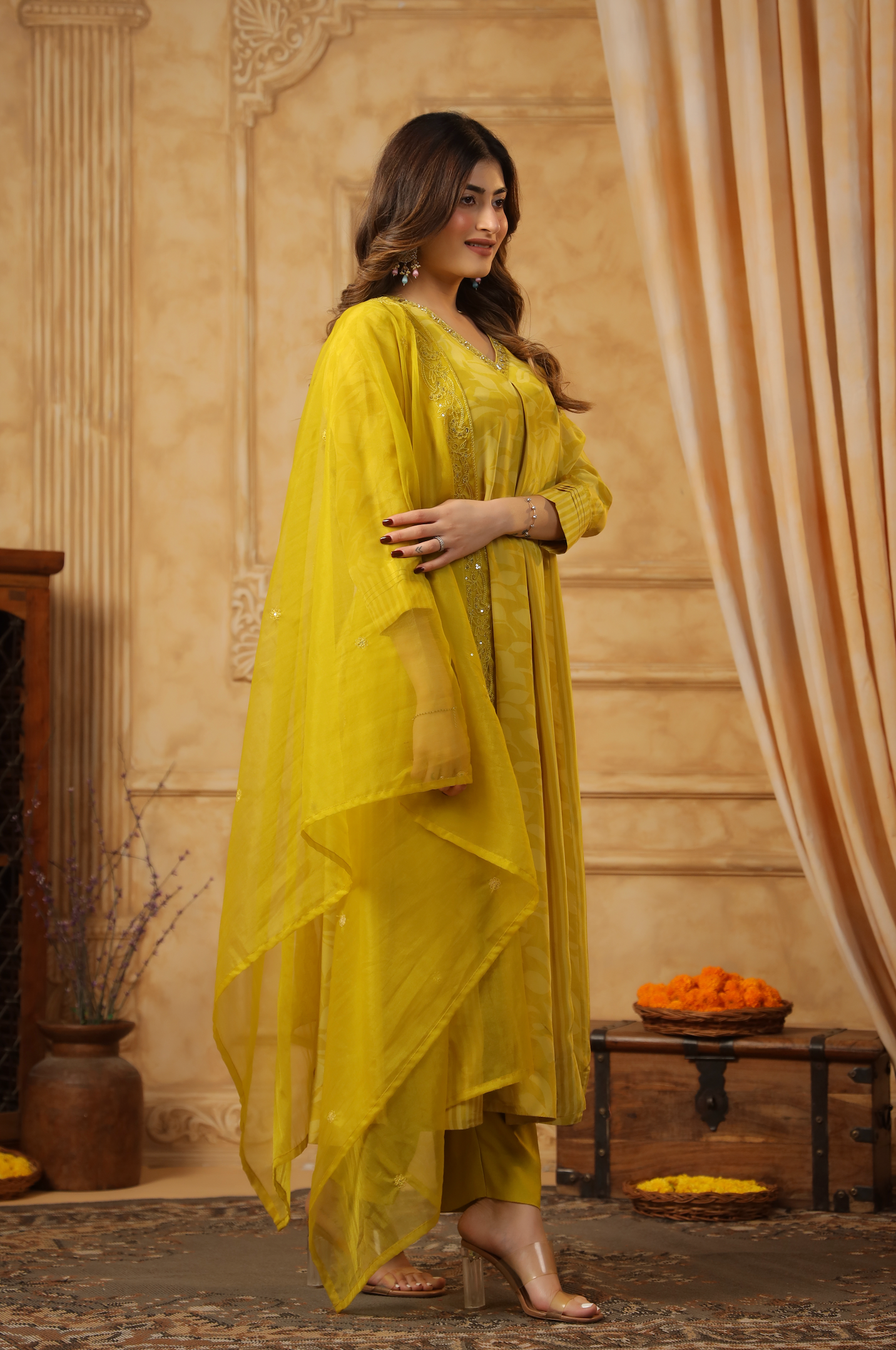 Yellow Ember Crepe Suit Set