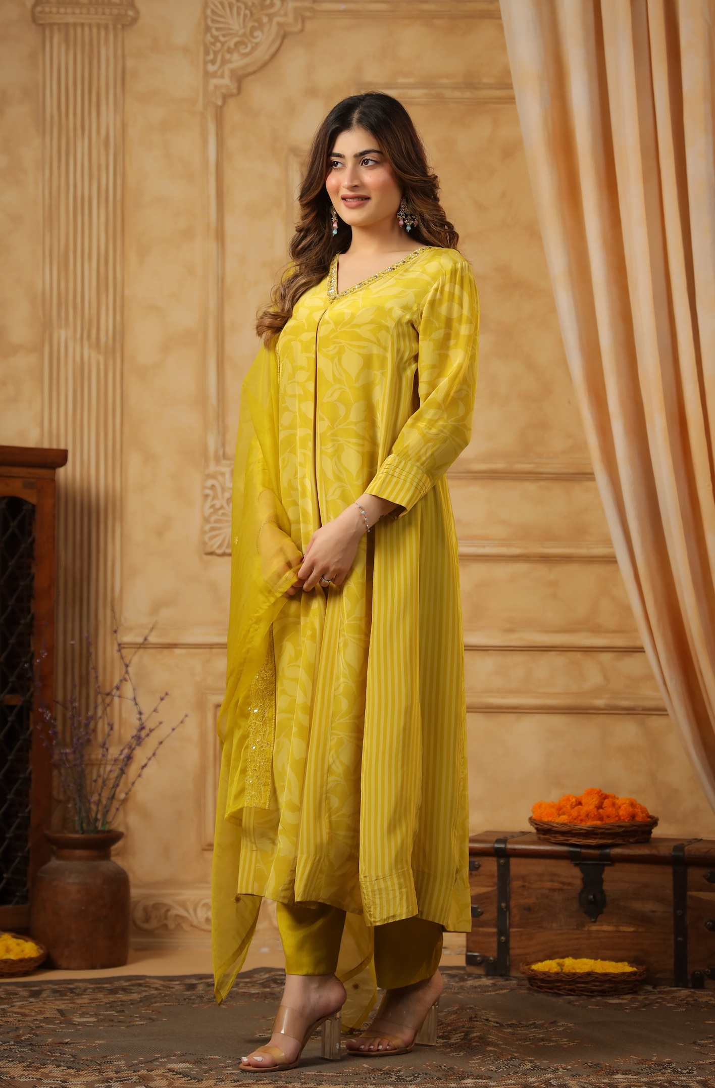 Yellow Ember Crepe Suit Set