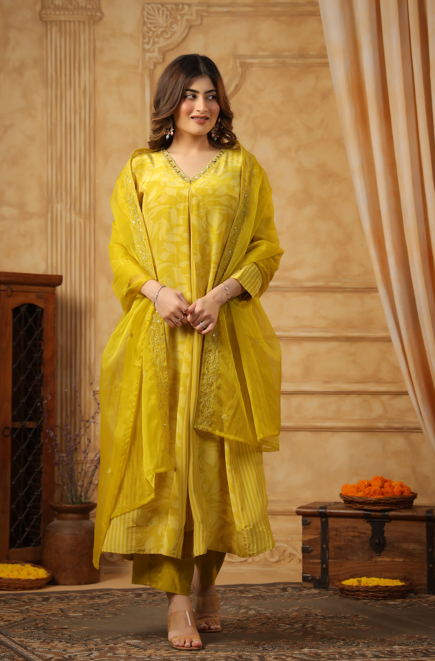 Yellow Ember Crepe Suit Set