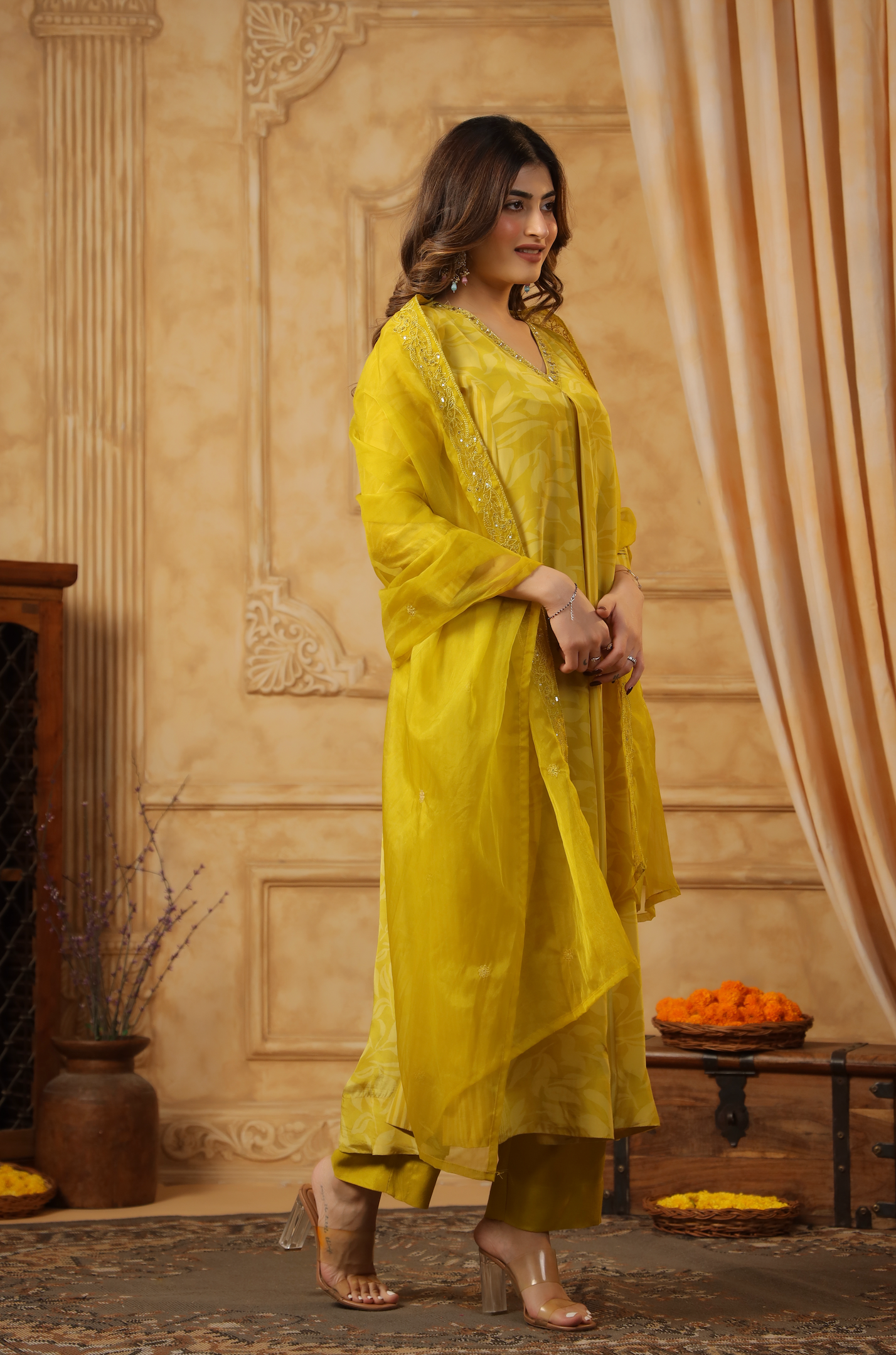 Yellow Ember Crepe Suit Set