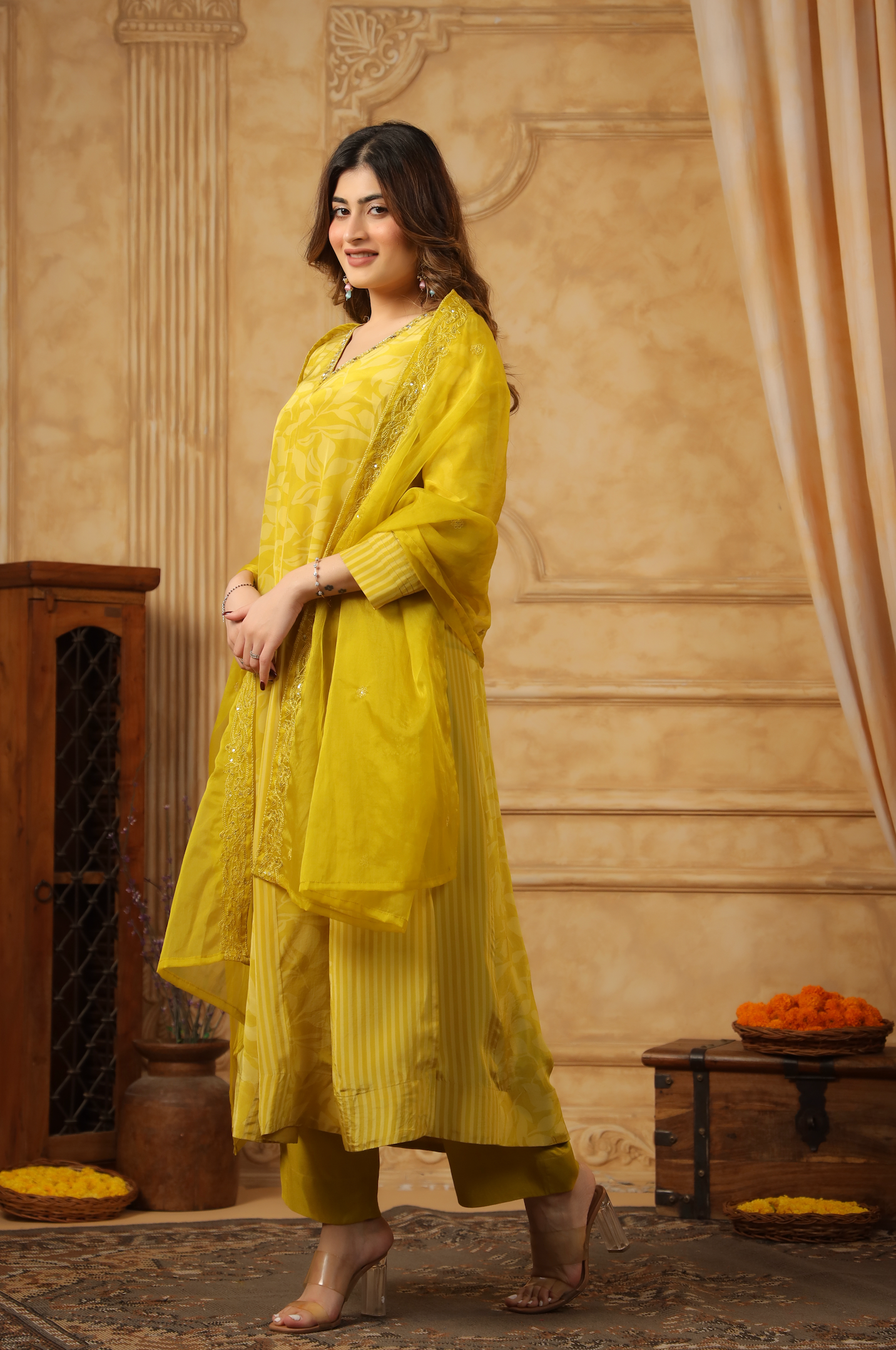 Yellow Ember Crepe Suit Set