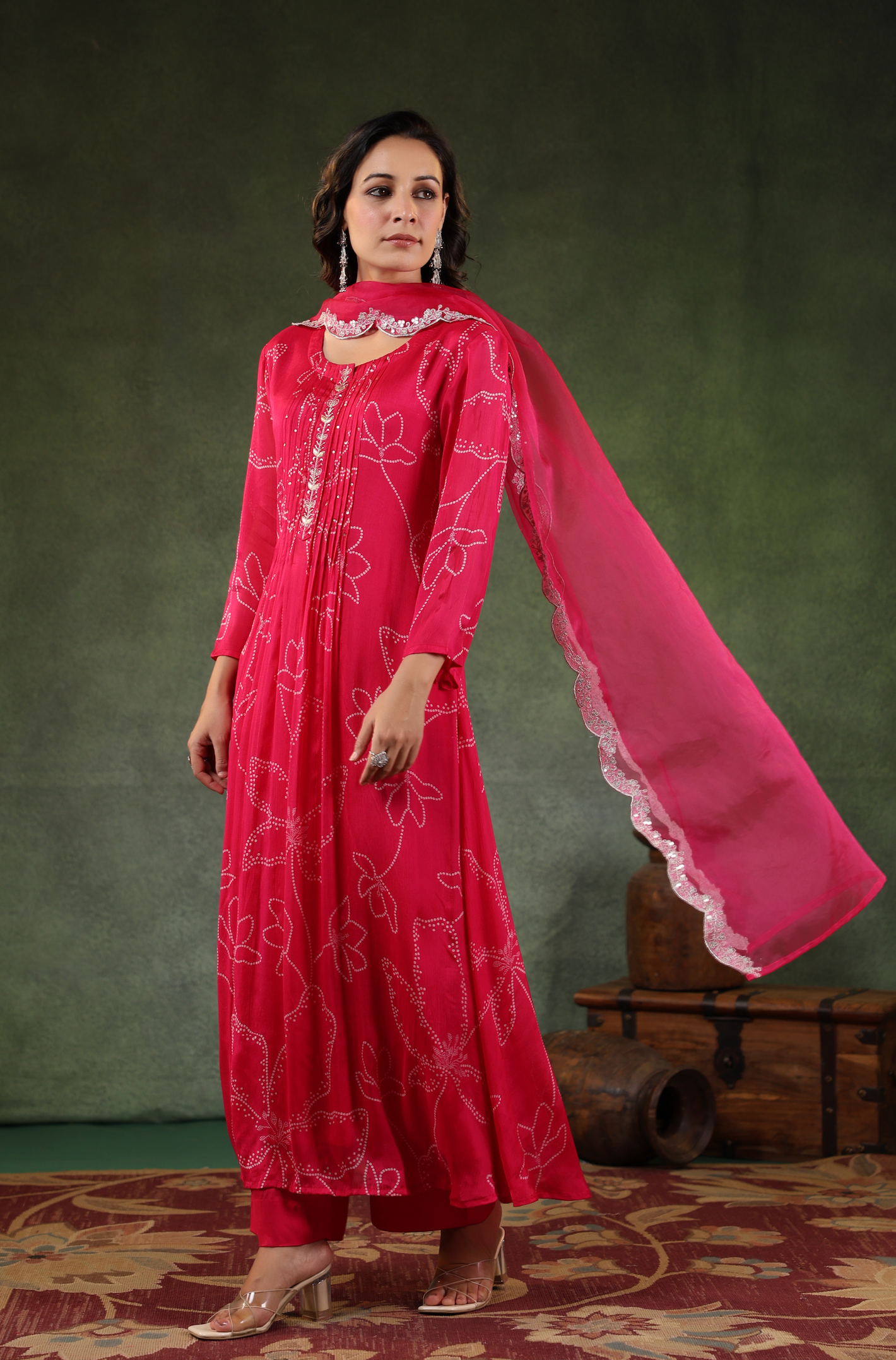 Reddish Pink Chinnon Suit Set