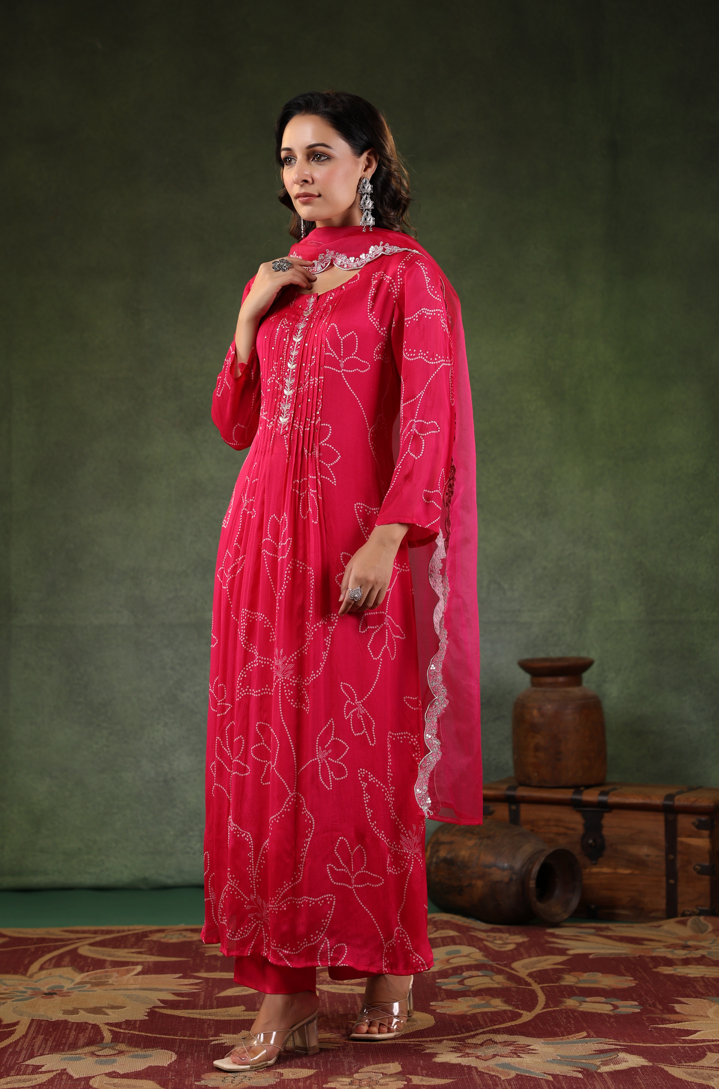 Reddish Pink Chinnon Suit Set