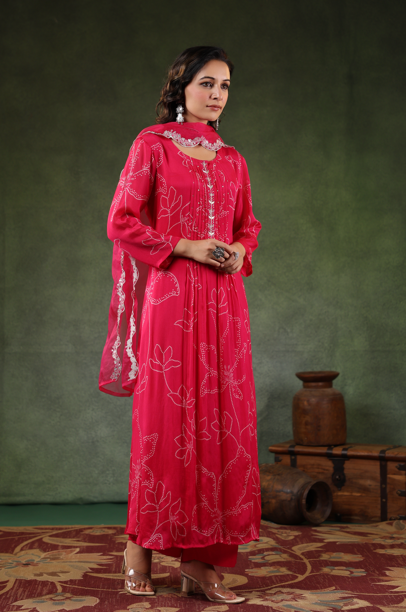 Reddish Pink Chinnon Suit Set