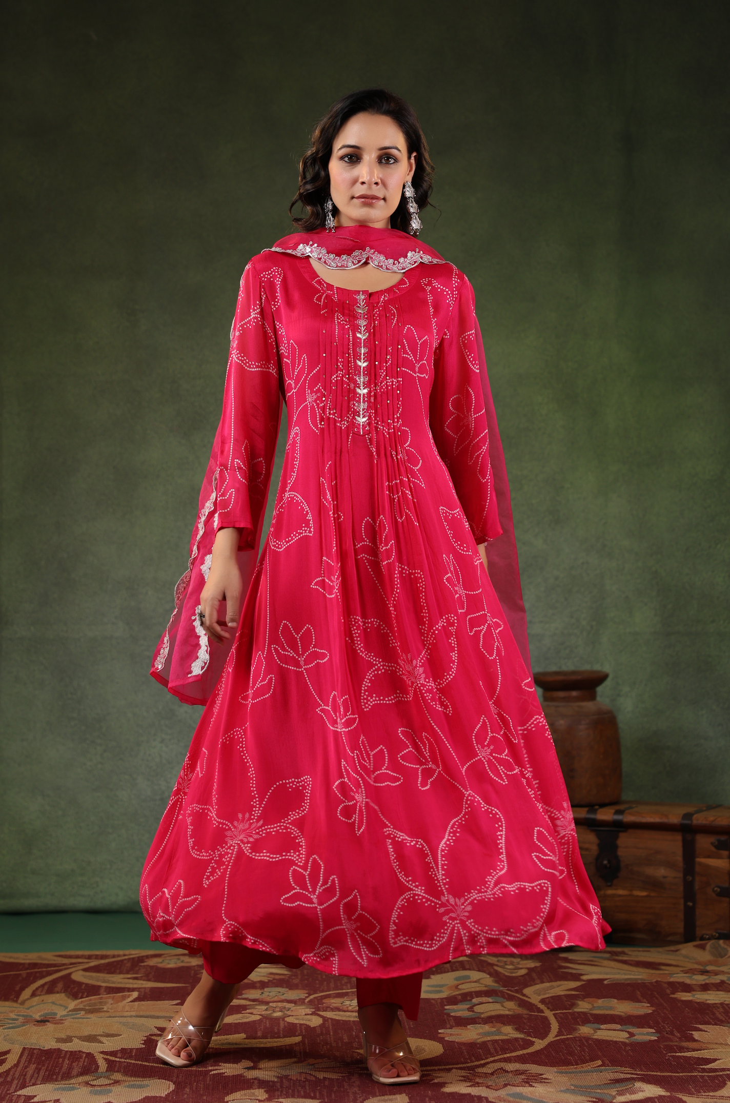 Reddish Pink Chinnon Suit Set