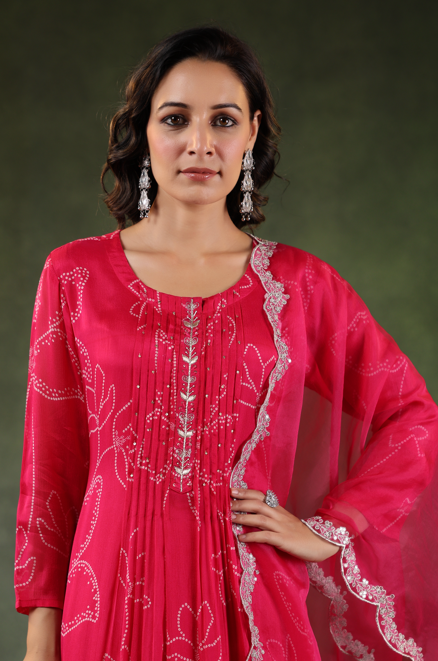 Reddish Pink Chinnon Suit Set