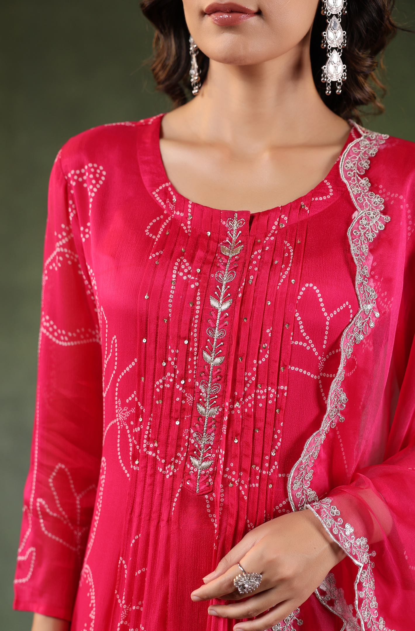 Reddish Pink Chinnon Suit Set