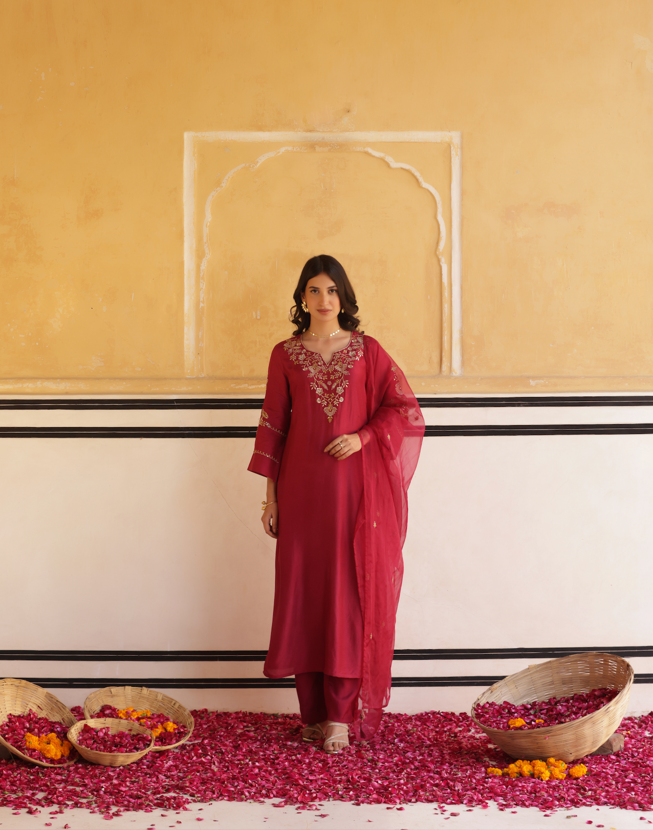 Ruby Maroon Silk Suit Set