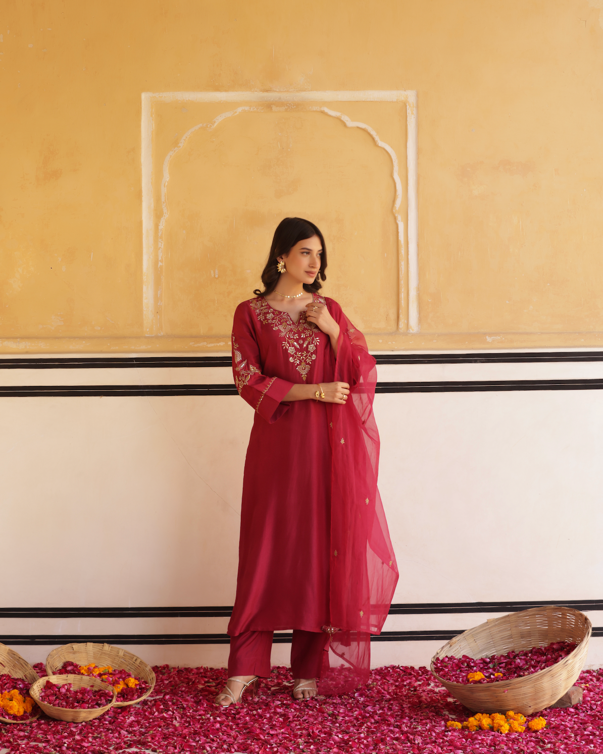 Ruby Maroon Silk Suit Set