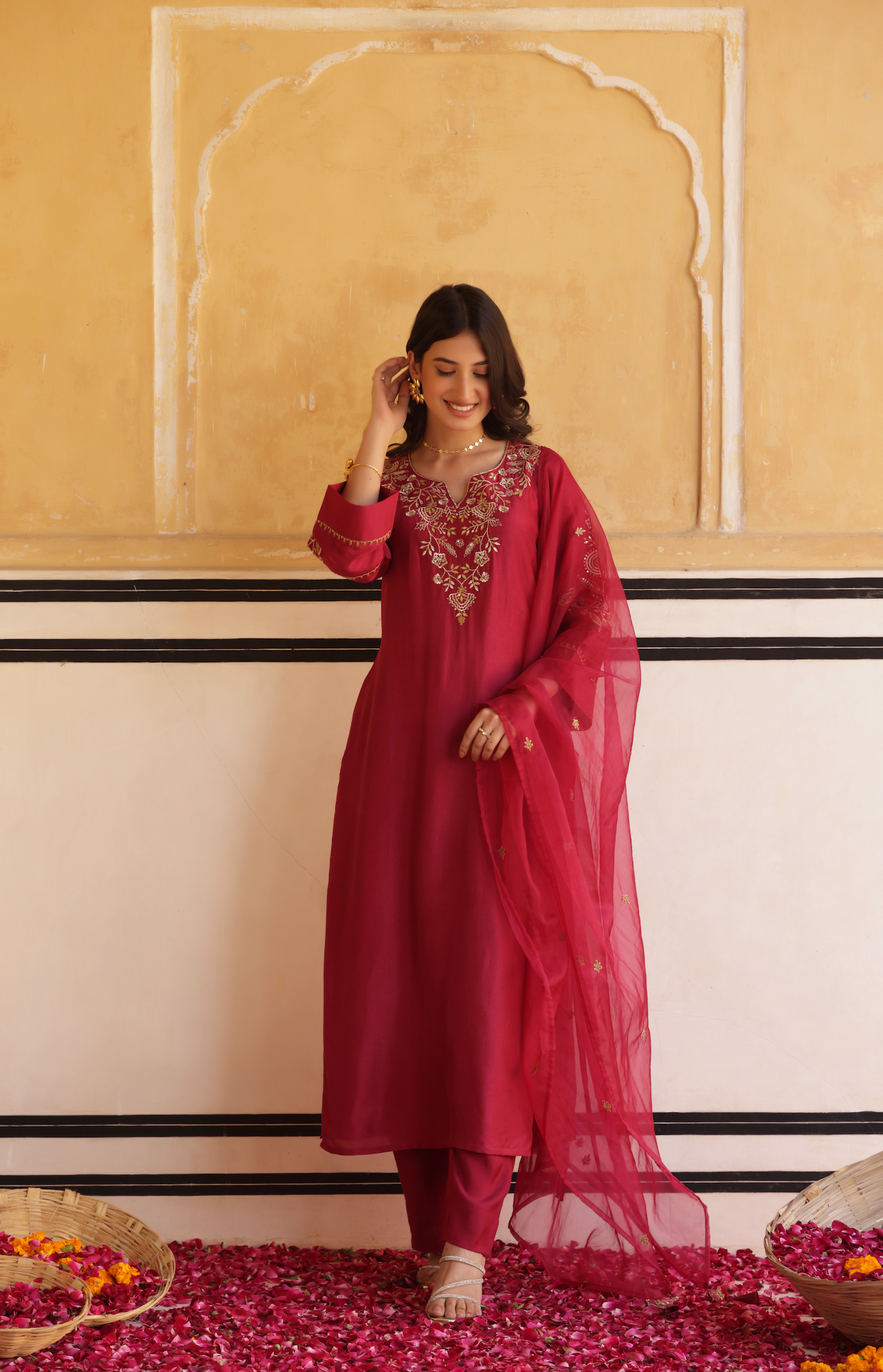 Ruby Maroon Silk Suit Set