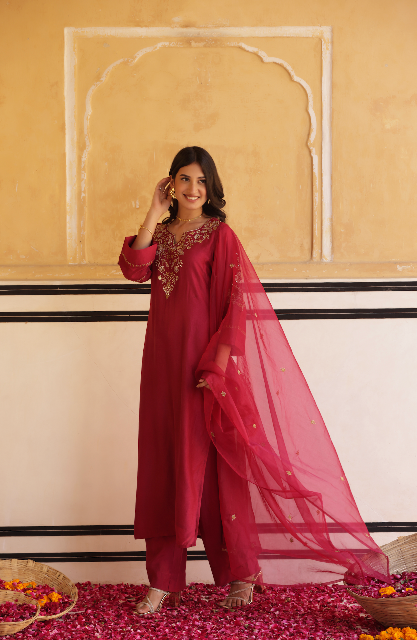 Ruby Maroon Silk Suit Set