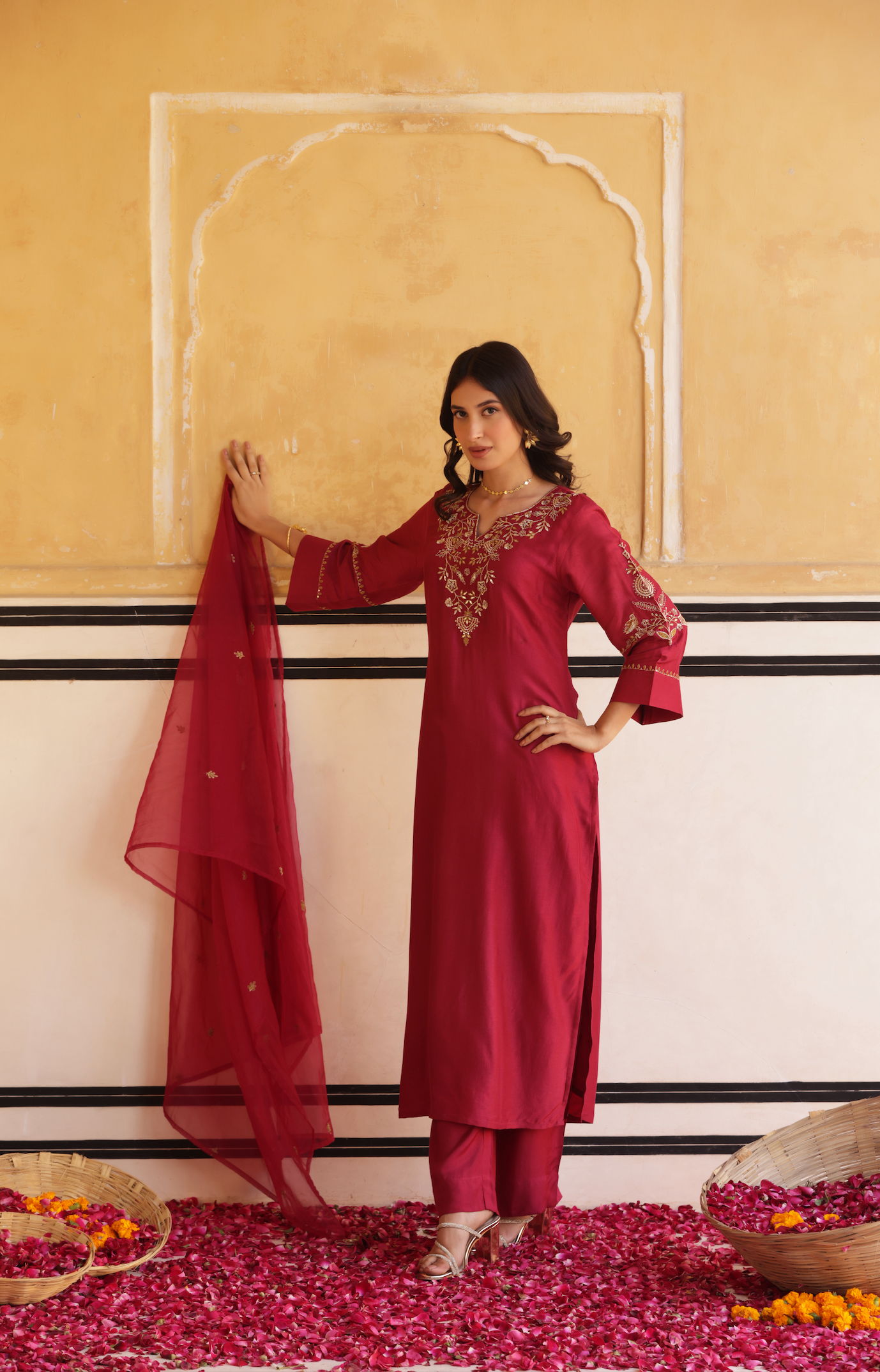 Ruby Maroon Silk Suit Set