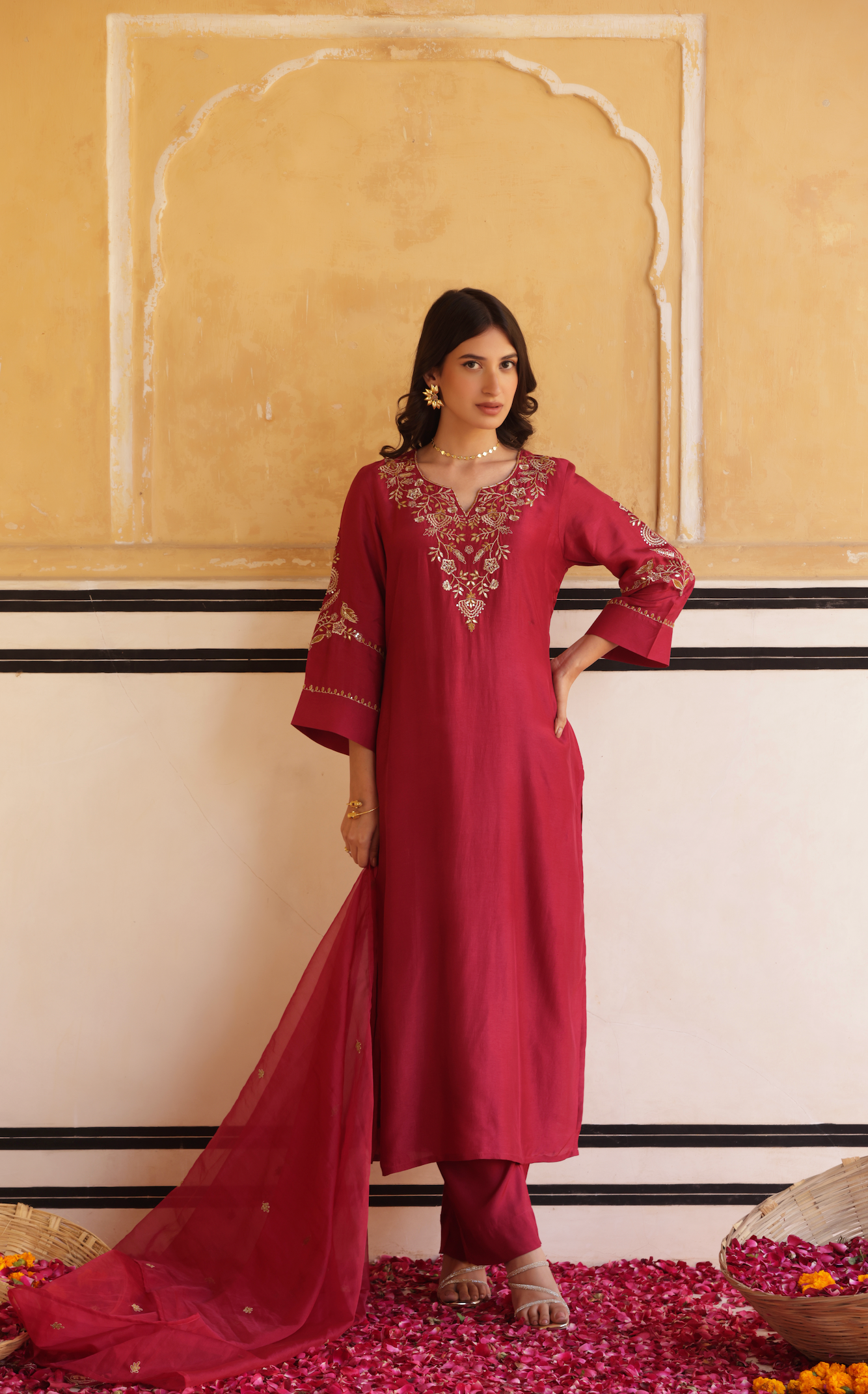 Ruby Maroon Silk Suit Set