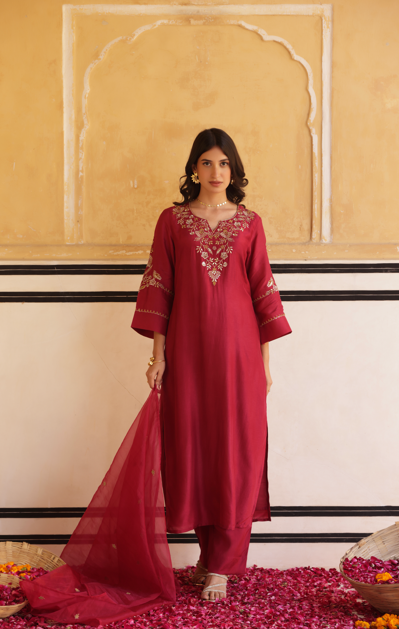 Ruby Maroon Silk Suit Set