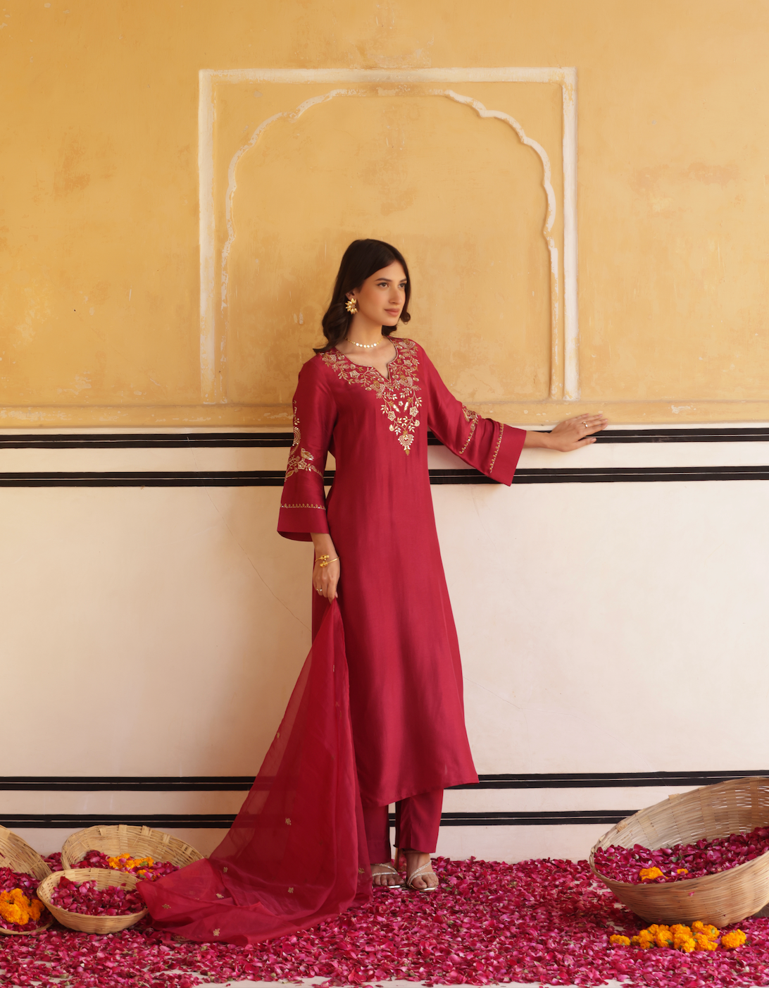 Ruby Maroon Silk Suit Set