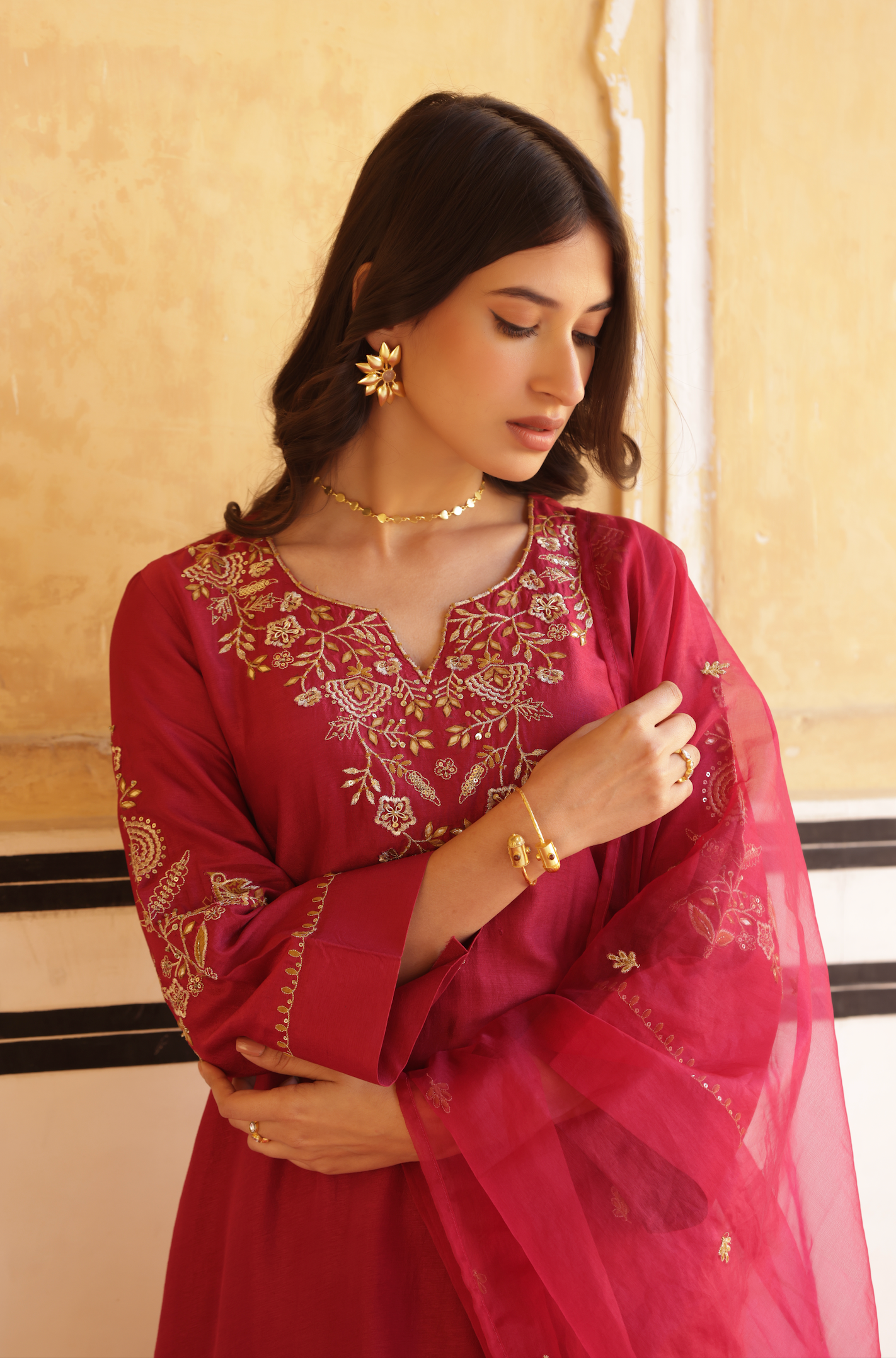 Ruby Maroon Silk Suit Set