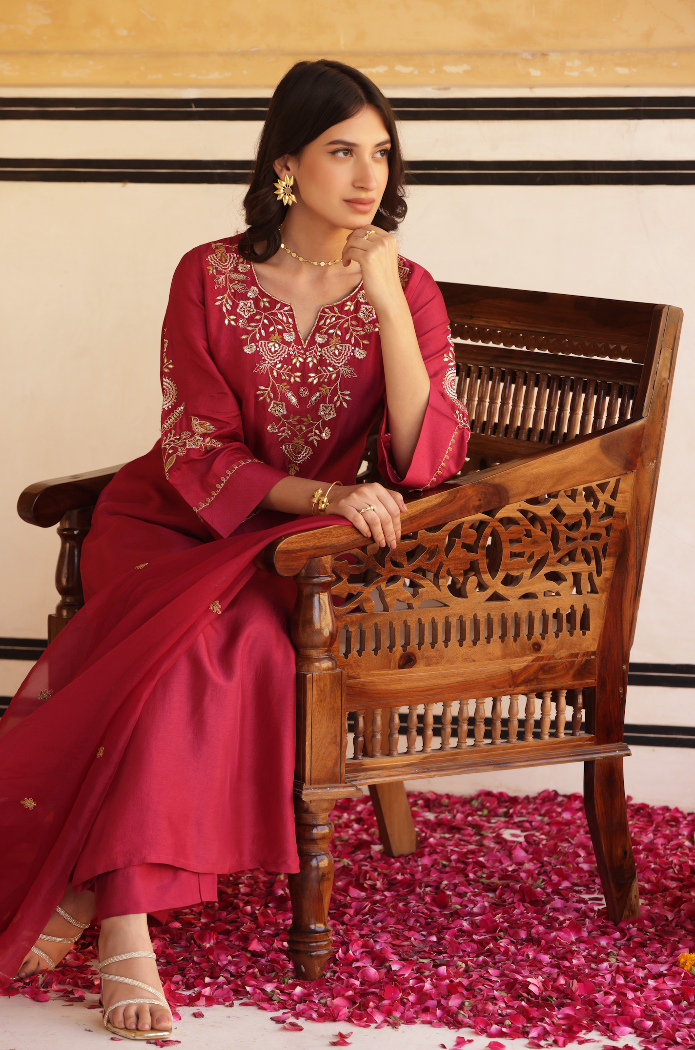 Ruby Maroon Silk Suit Set