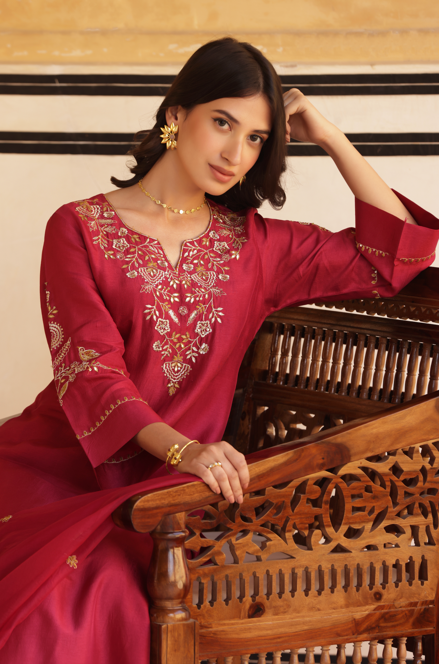 Ruby Maroon Silk Suit Set