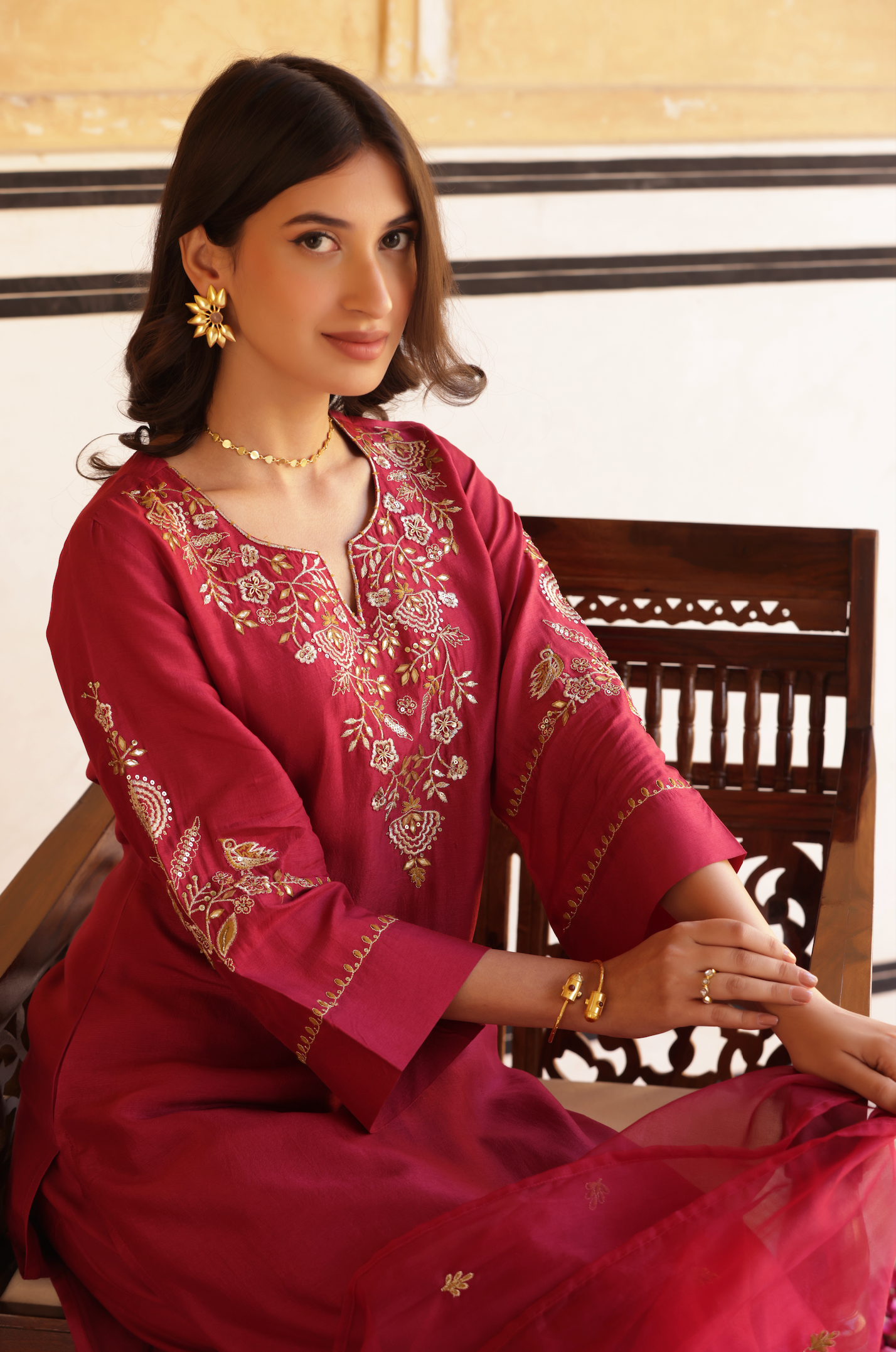 Ruby Maroon Silk Suit Set