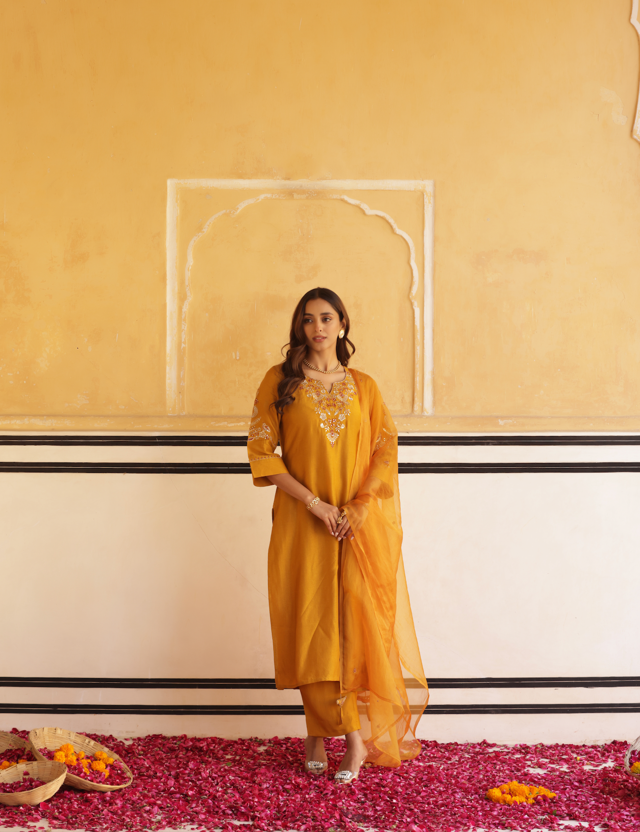 Dark Mustard Silk Suit Set