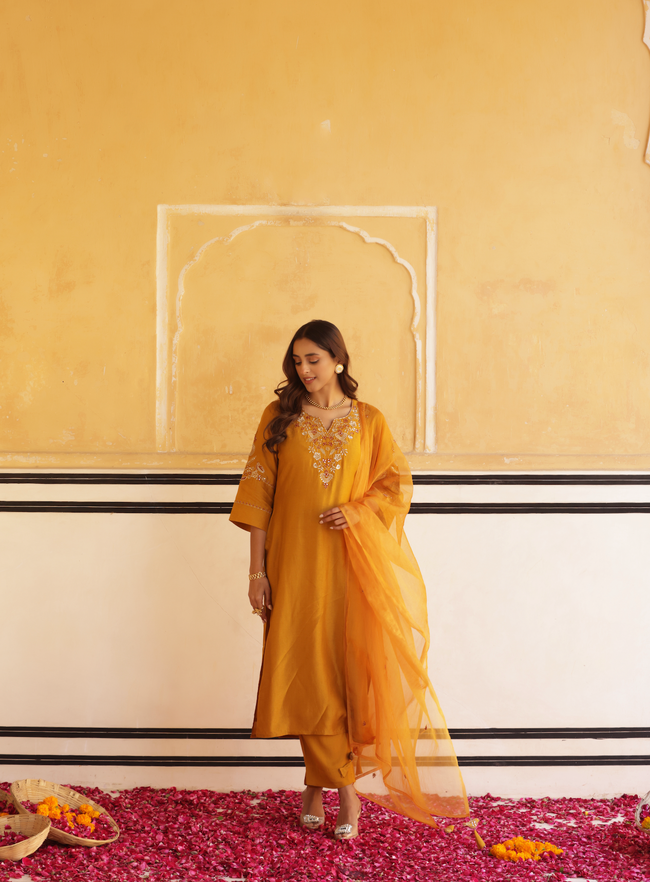 Dark Mustard Silk Suit Set