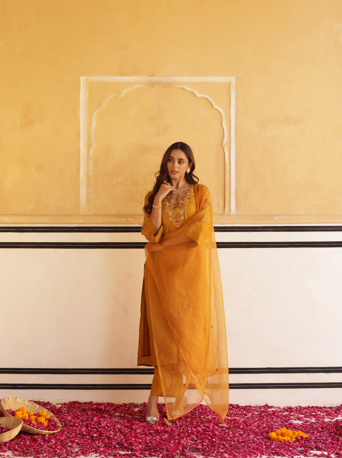 Dark Mustard Silk Suit Set