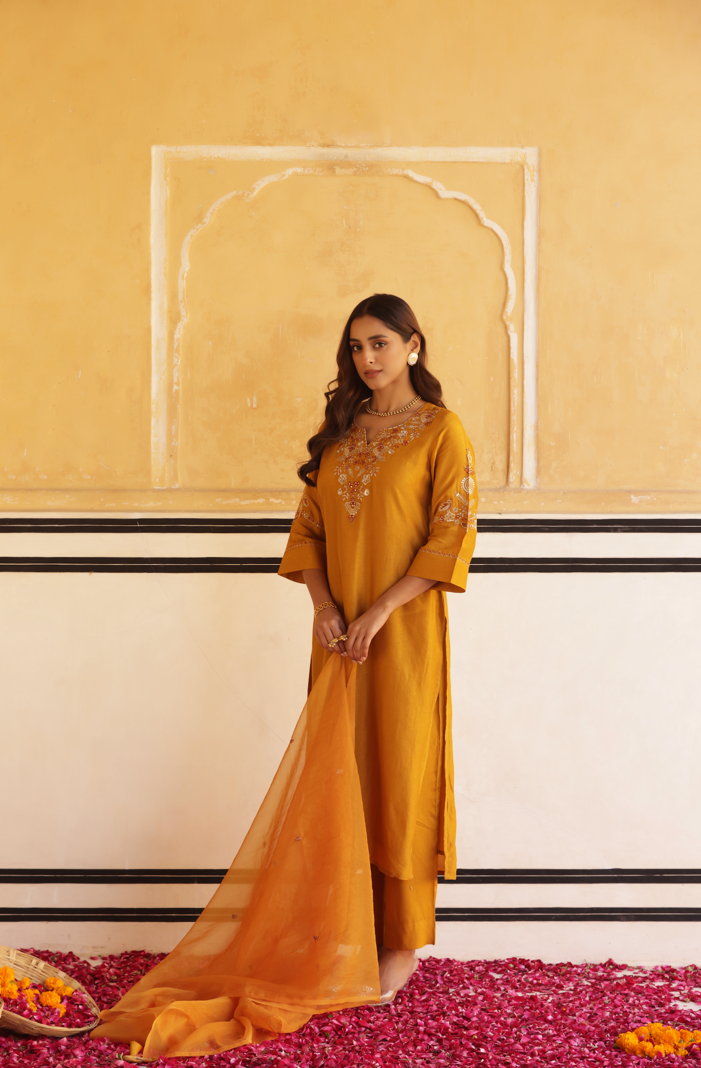 Dark Mustard Silk Suit Set