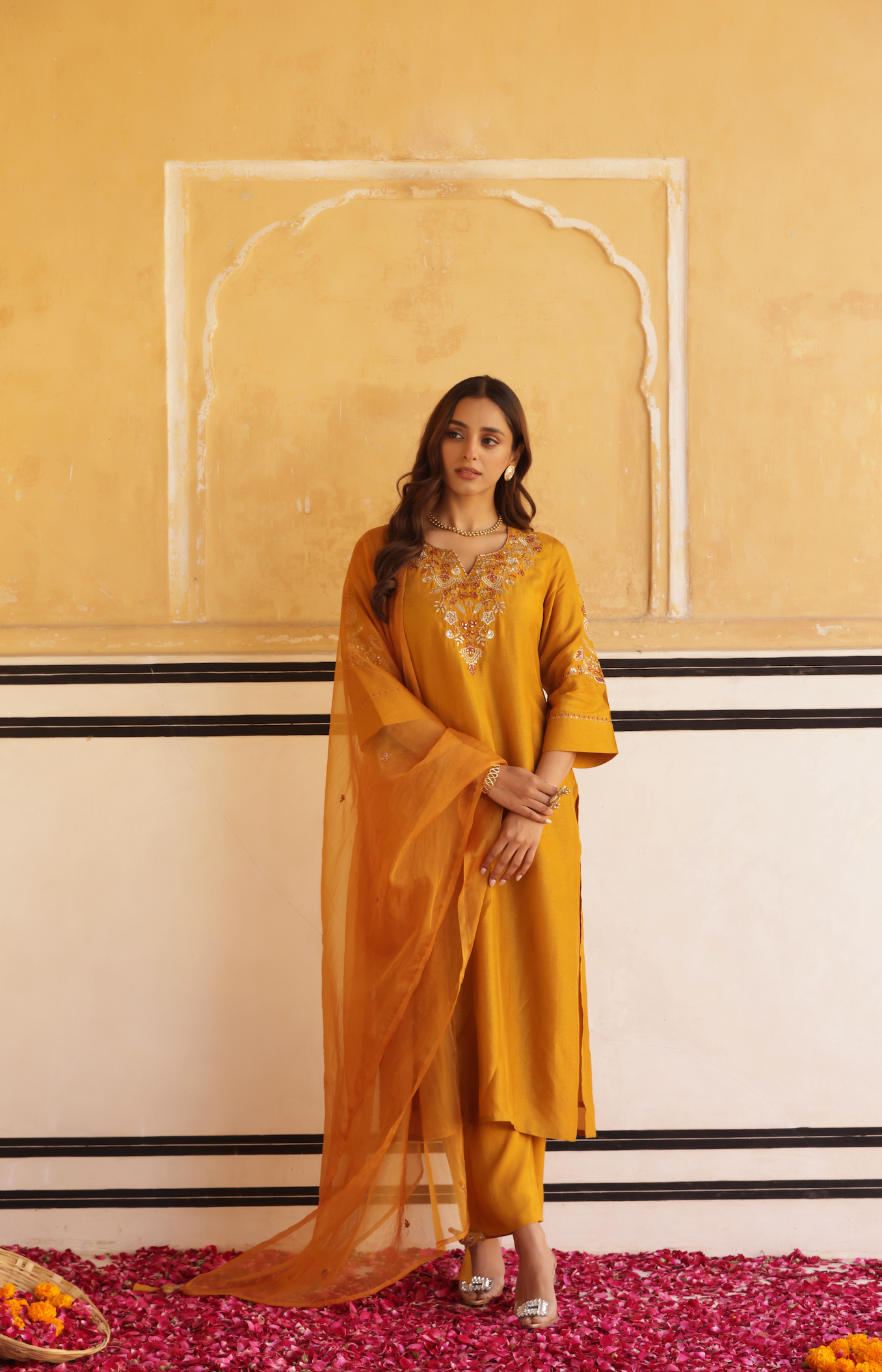 Dark Mustard Silk Suit Set