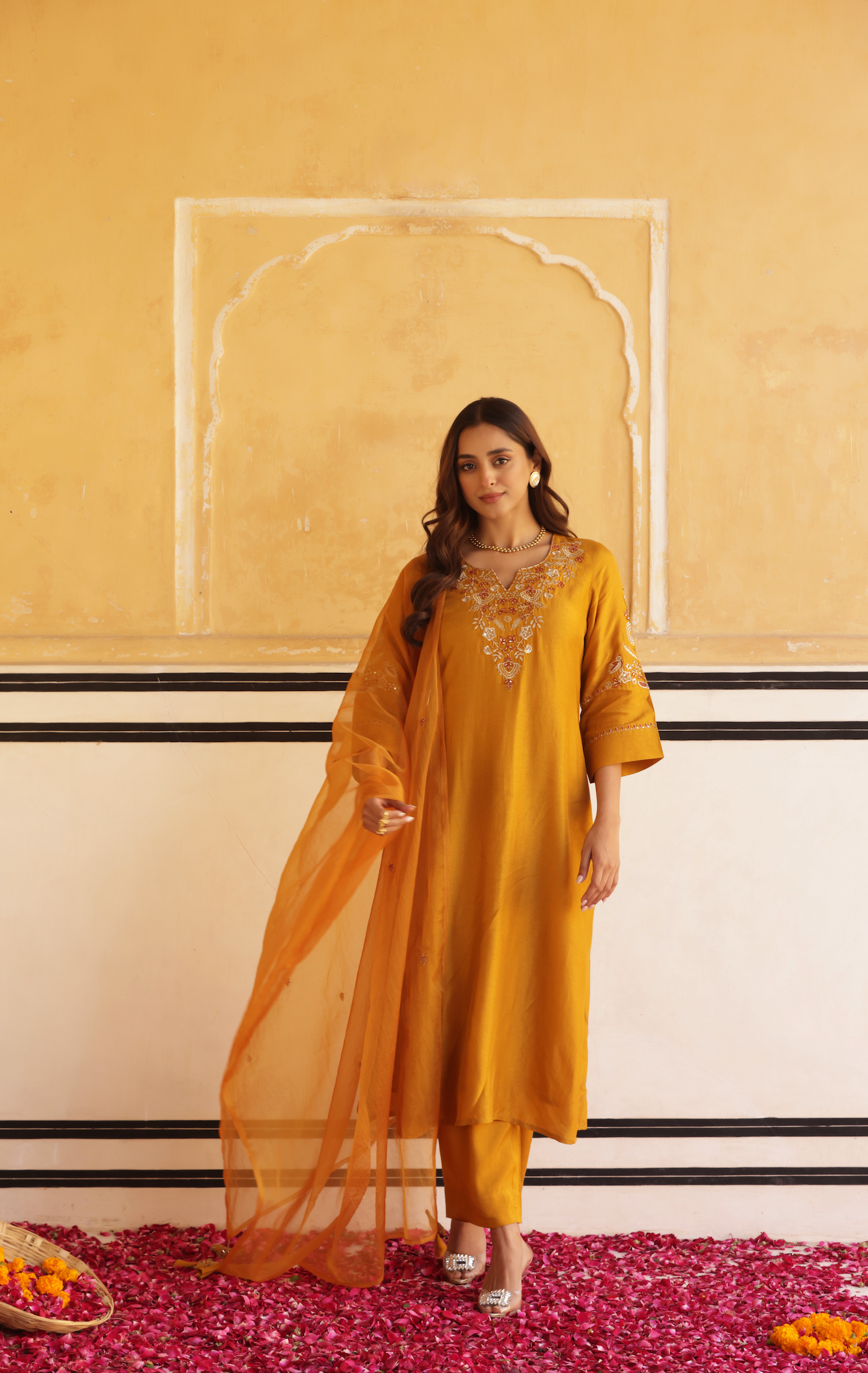 Dark Mustard Silk Suit Set