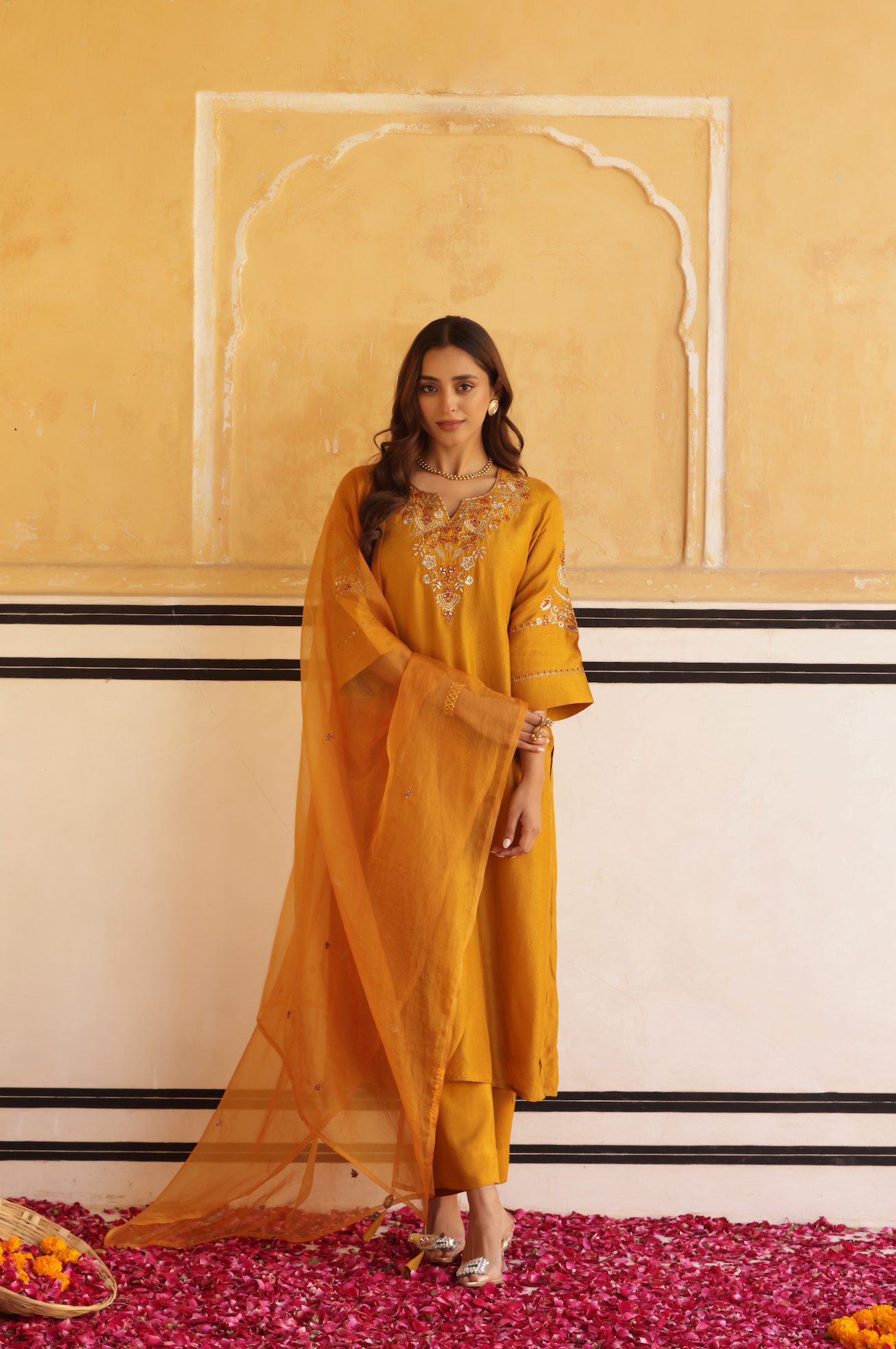 Dark Mustard Silk Suit Set