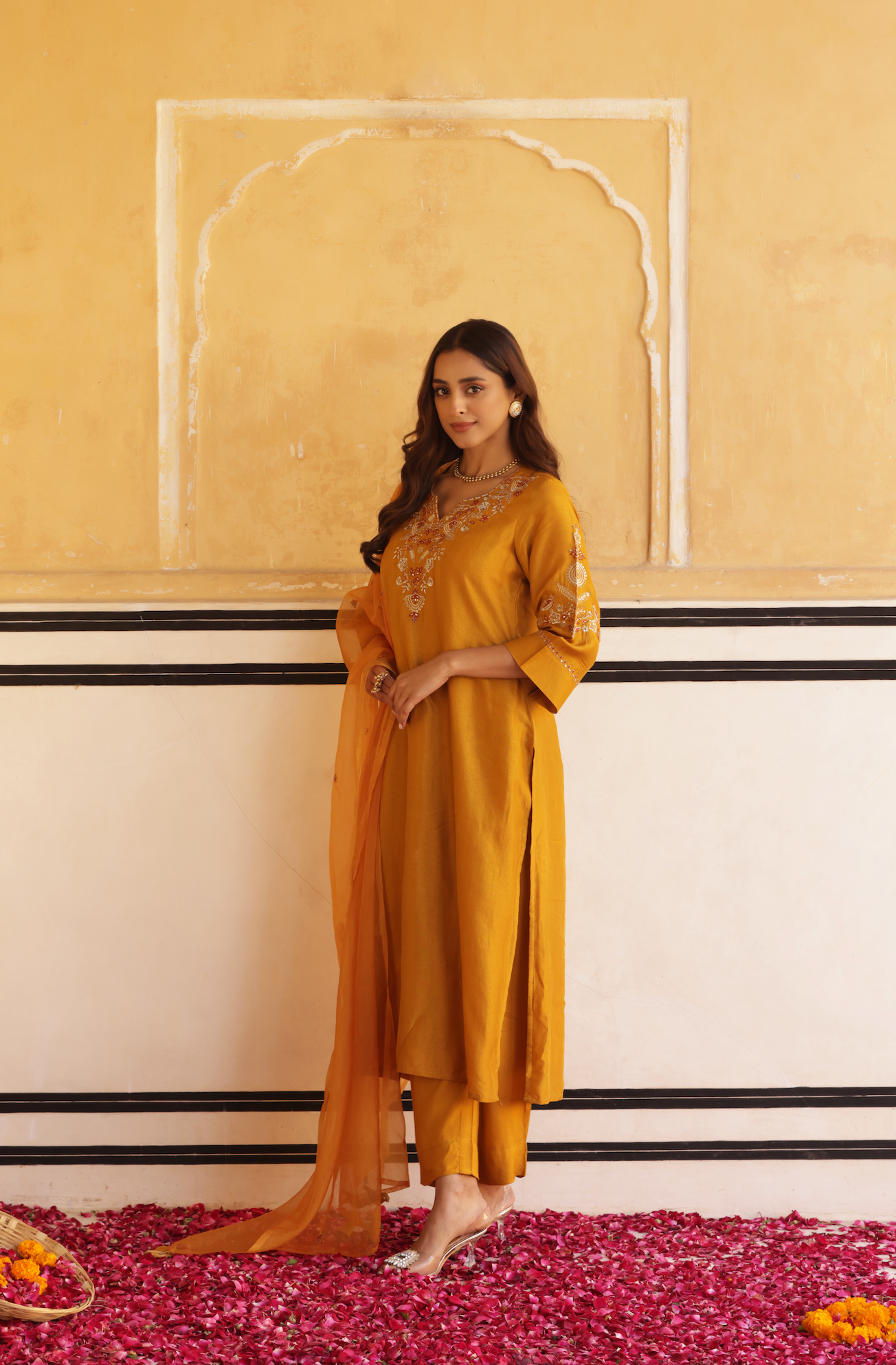 Dark Mustard Silk Suit Set