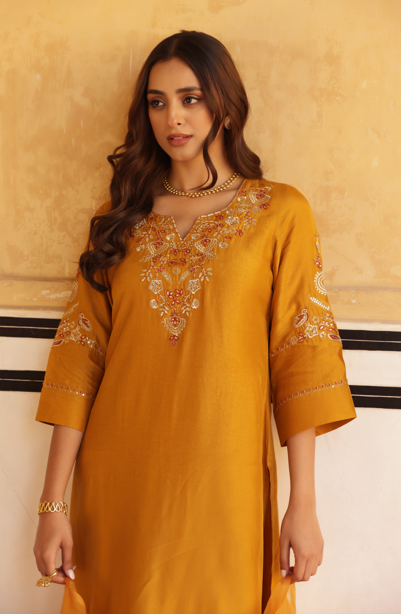 Dark Mustard Silk Suit Set