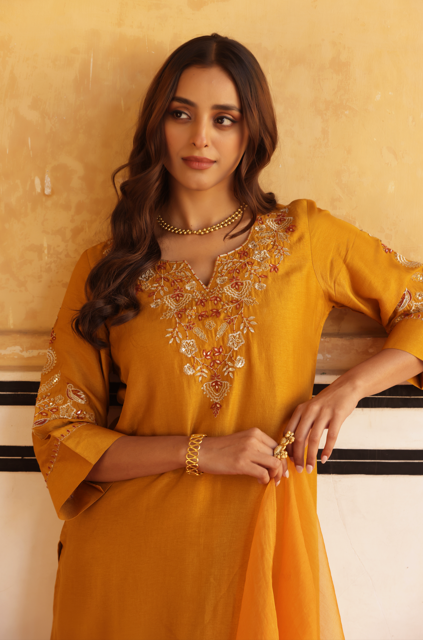 Dark Mustard Silk Suit Set