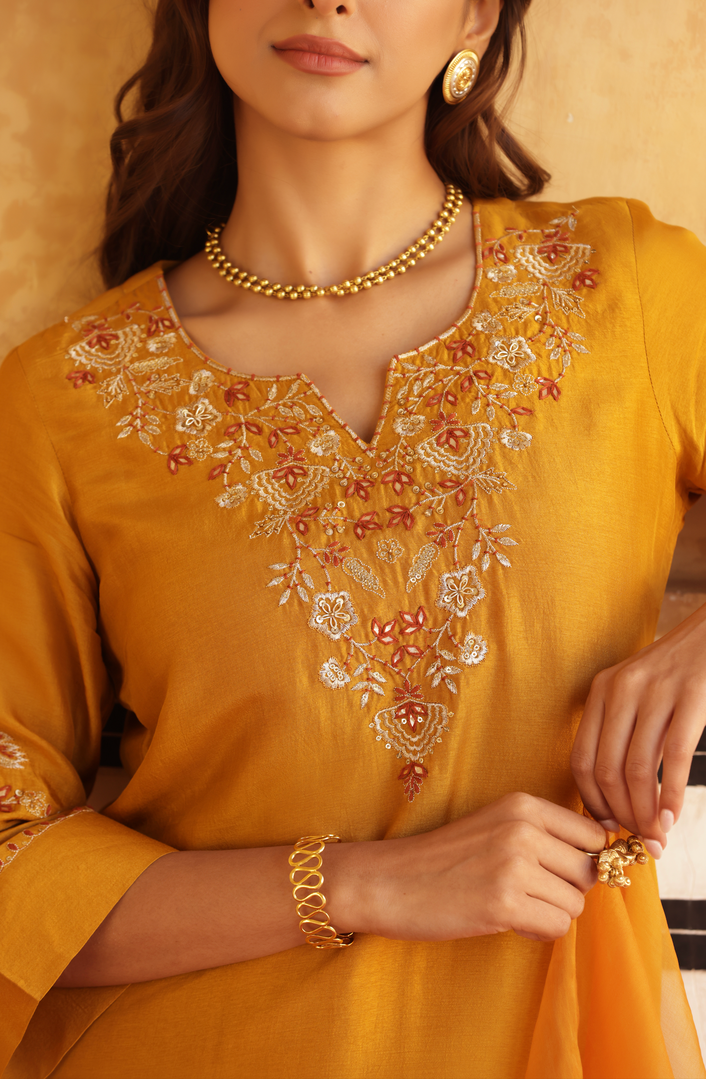 Dark Mustard Silk Suit Set