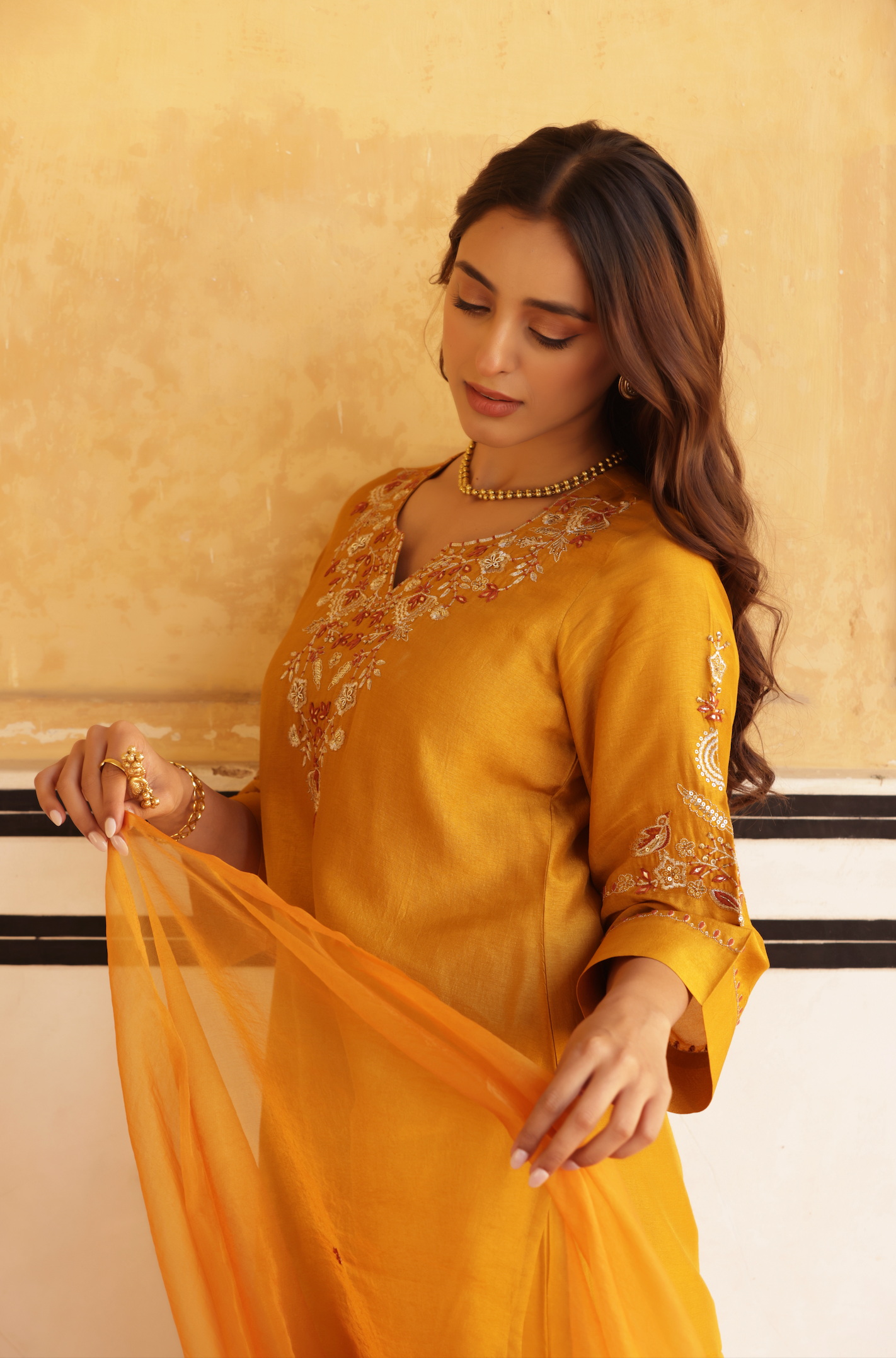 Dark Mustard Silk Suit Set