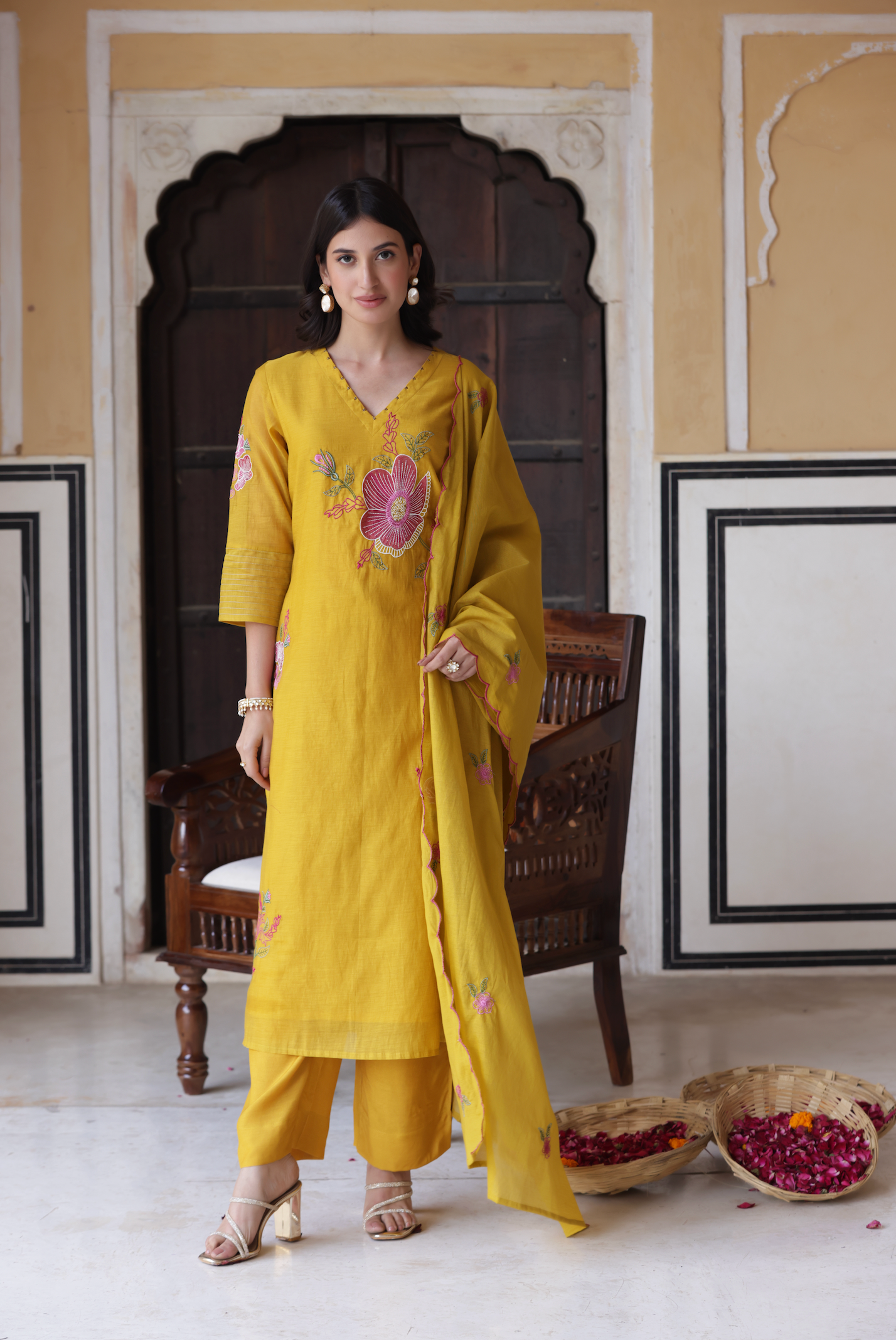 Yellow Bliss Chanderi Suit Set