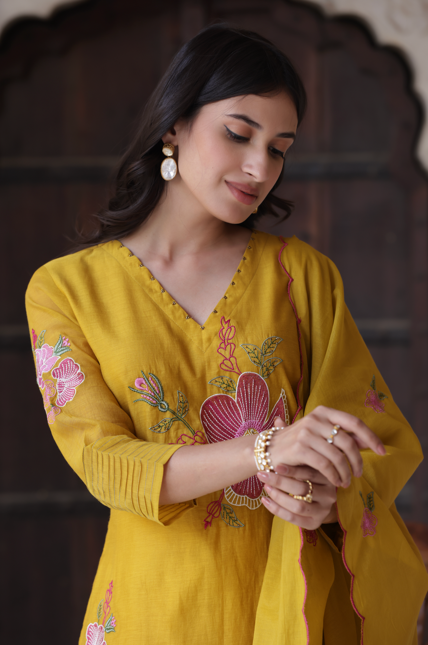 Yellow Bliss Chanderi Suit Set