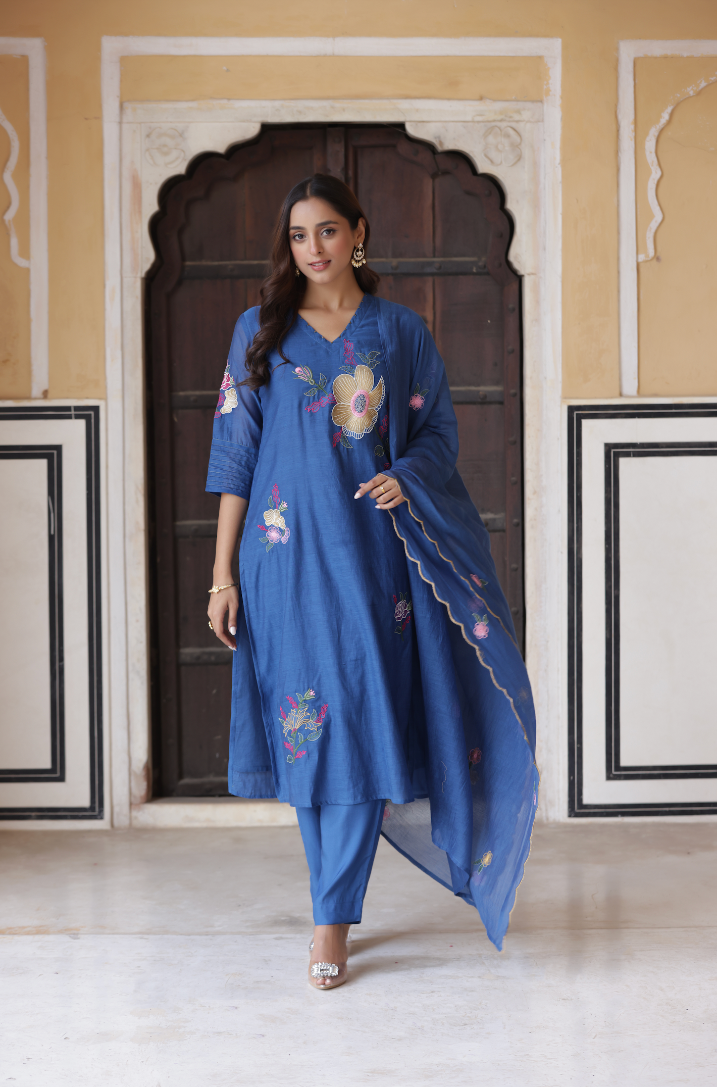 Oceanic Blue Chanderi Suit Set