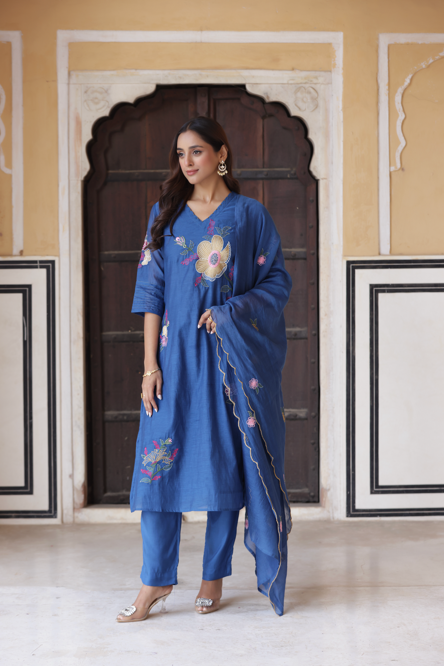 Oceanic Blue Chanderi Suit Set