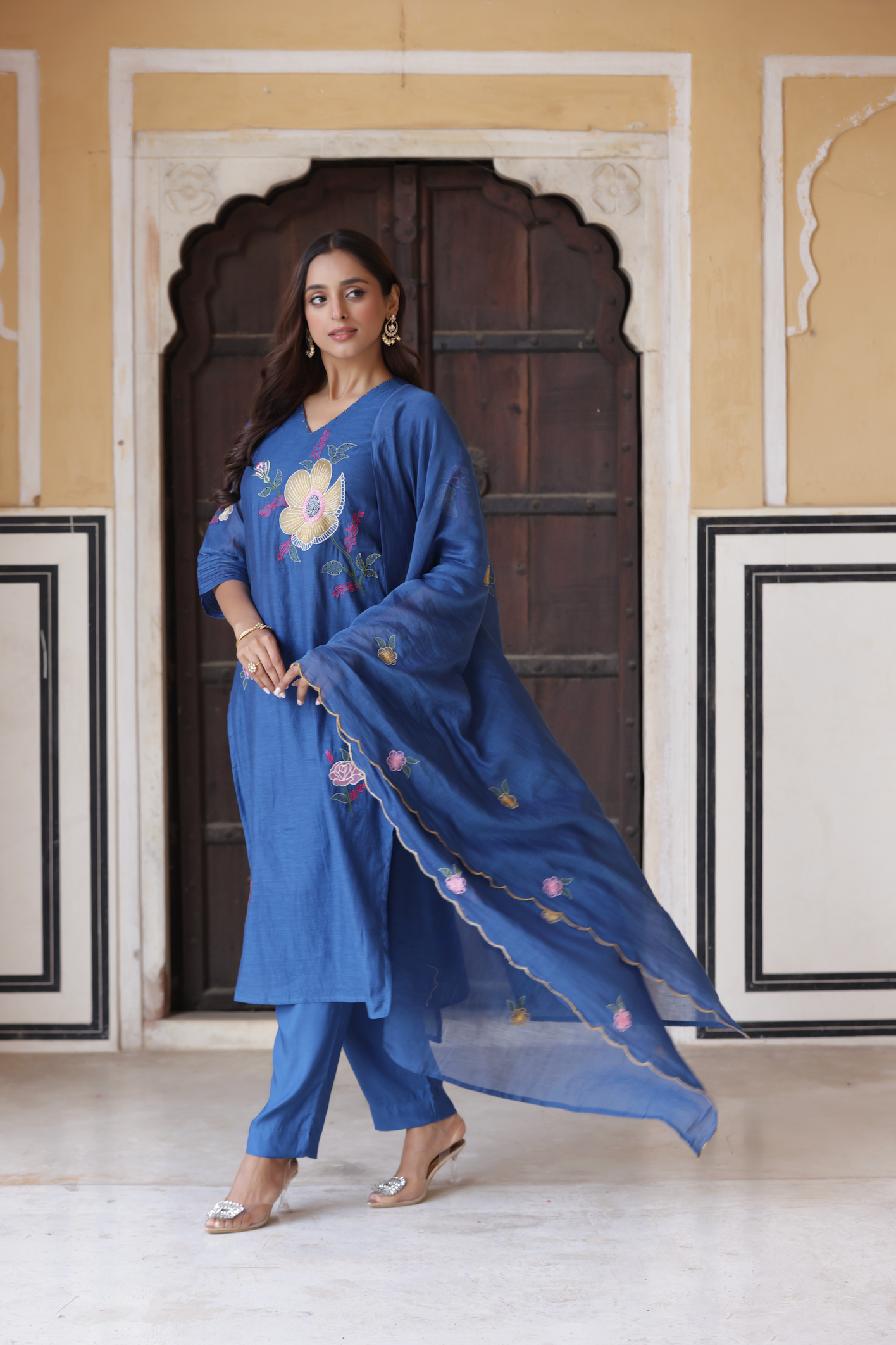 Oceanic Blue Chanderi Suit Set