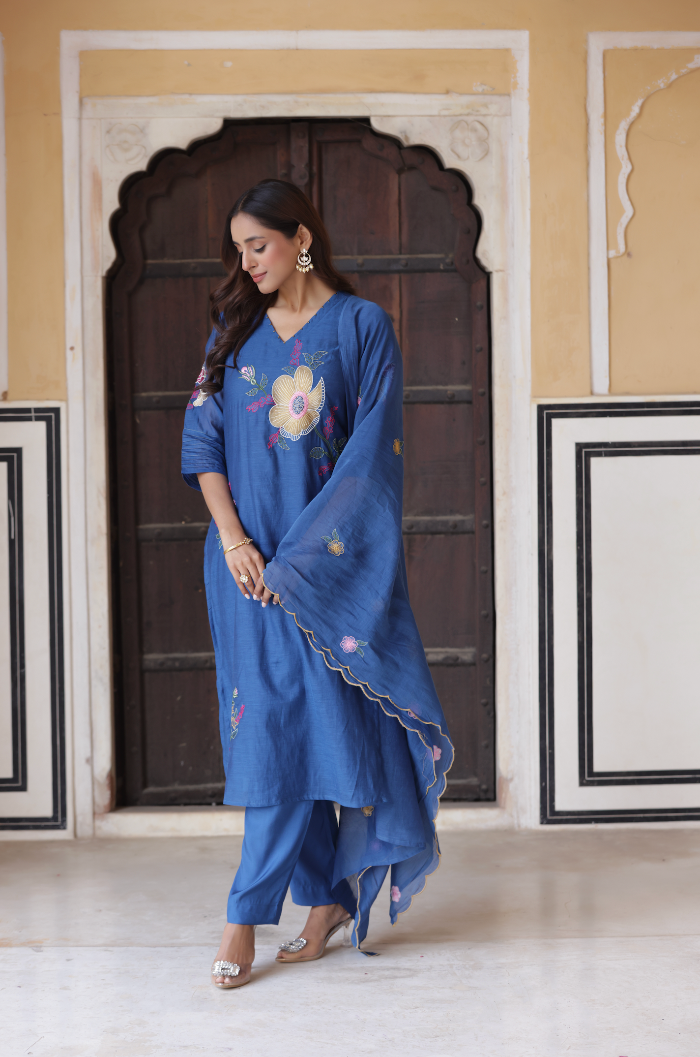 Oceanic Blue Chanderi Suit Set